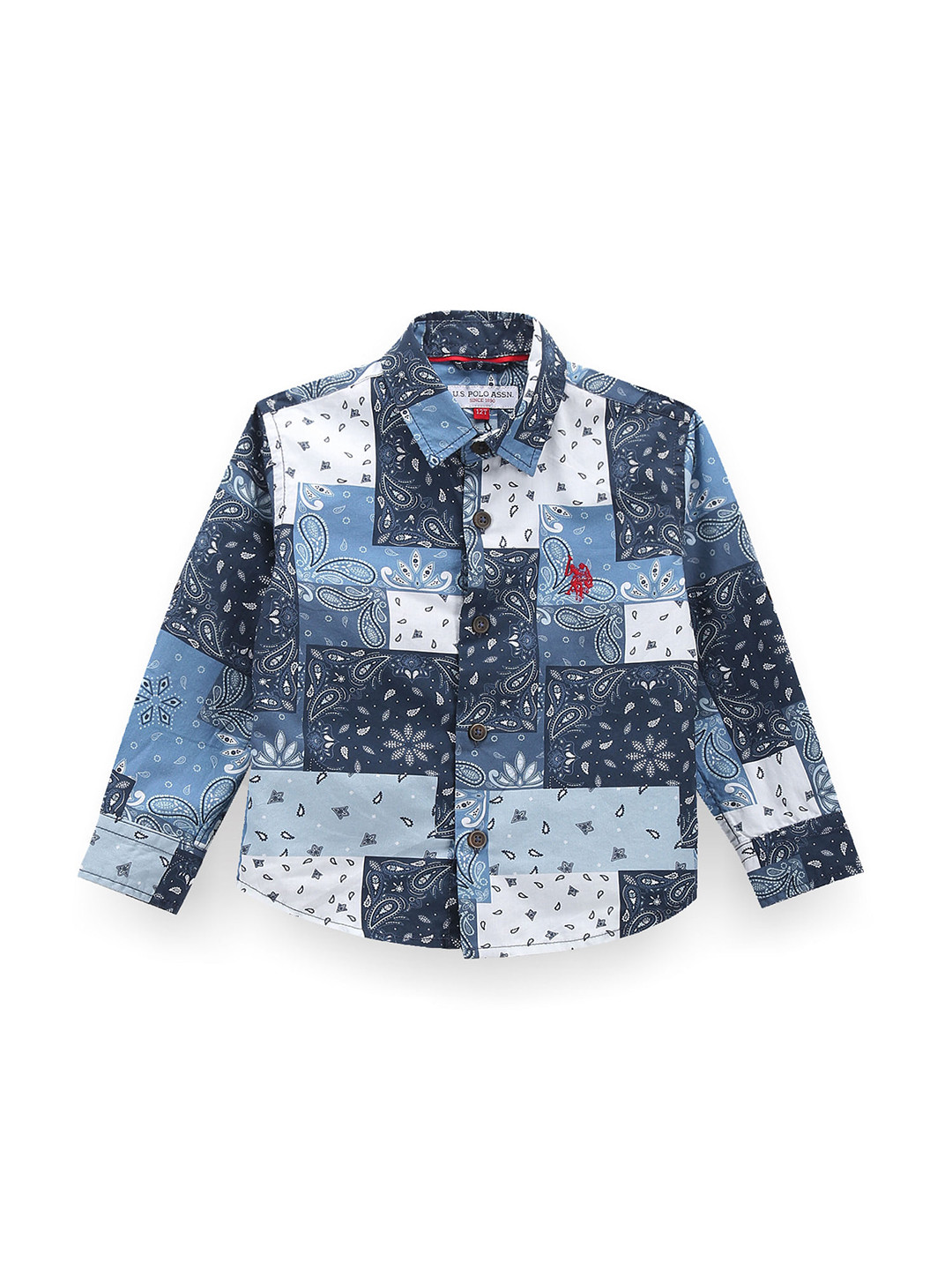

U.S. Polo Assn. Kids Boys Classic Fit Paisley Printed Roll-Up Sleeves Cotton Casual Shirt, Blue