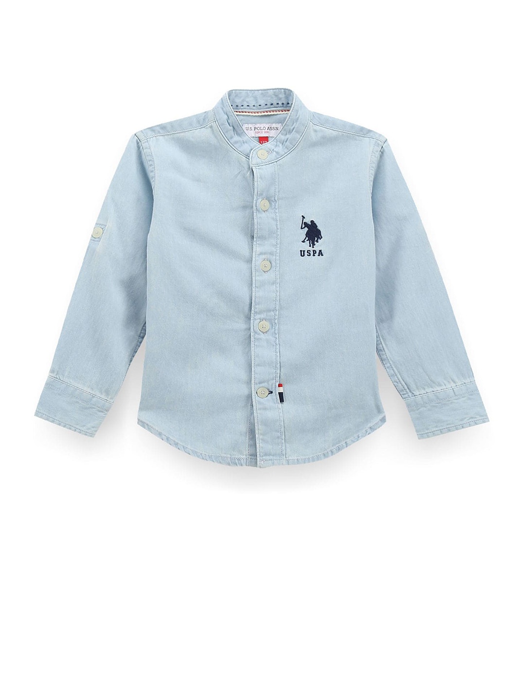 

U.S. Polo Assn. Kids Boys Classic Fit Band Collar Long Sleeves Cotton Washed Casual Shirt, Blue