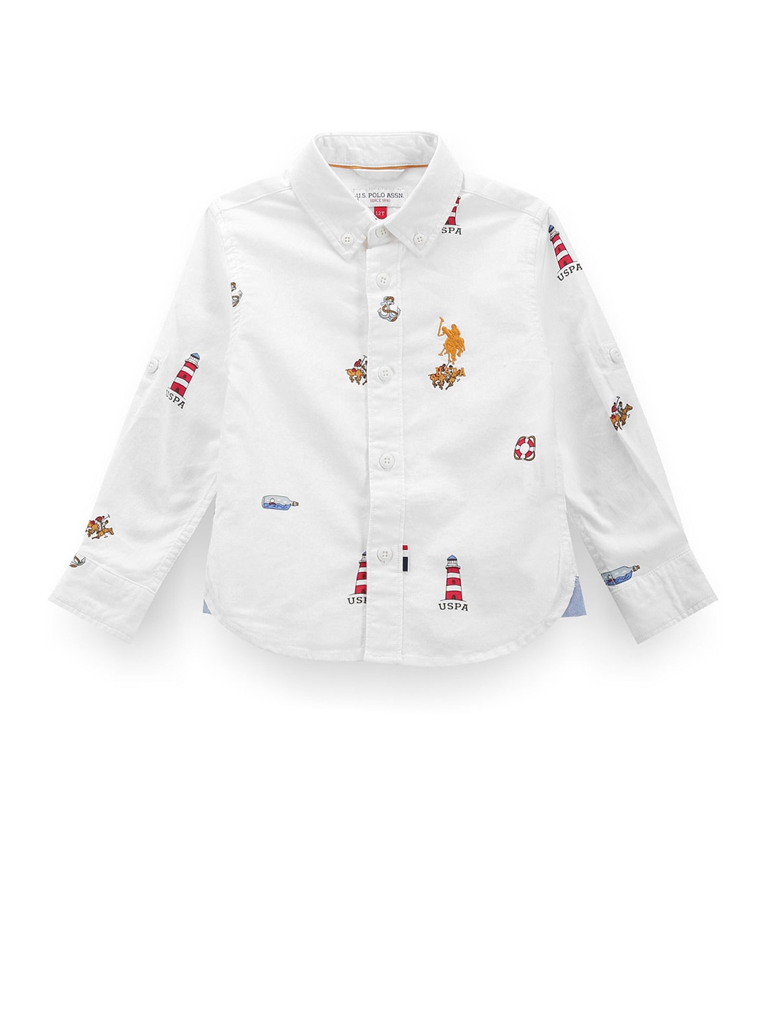 

U.S. Polo Assn. Kids Boys Classic Fit Printed Button Down Collar Twill Weave Shirt, White