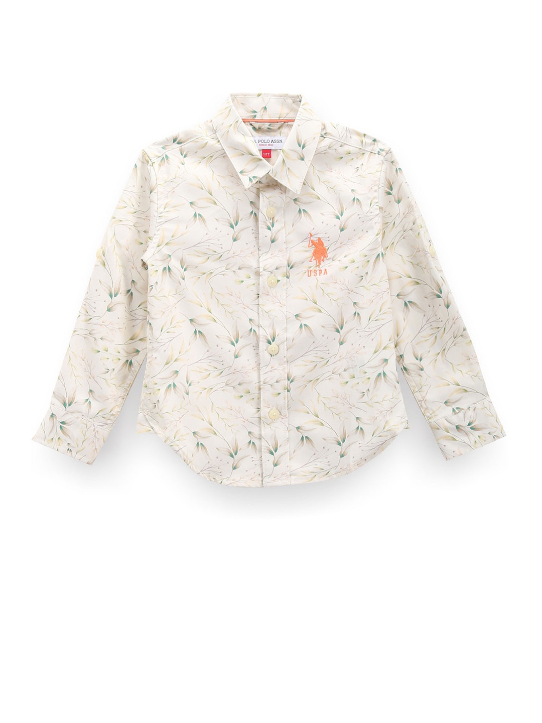 

U.S. Polo Assn. Kids Boys Classic Fit Floral Printed Spread Collar Casual Shirt, Beige