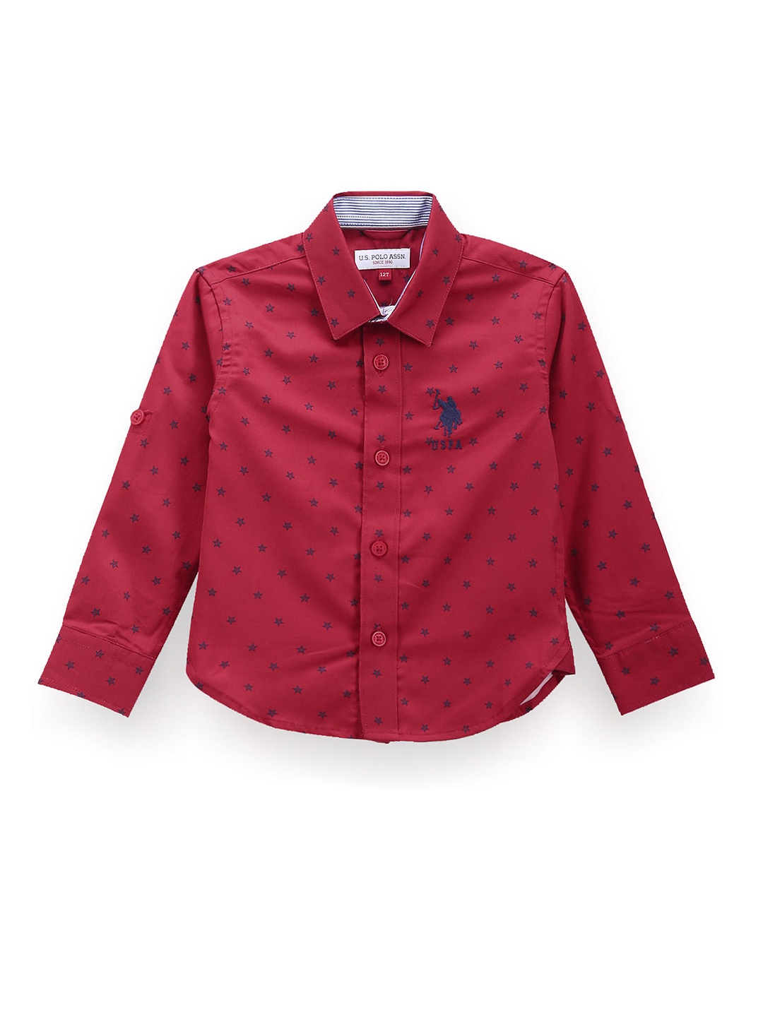 

U.S. Polo Assn. Kids Boys Geometric Printed Spread Collar Classic Casual Shirt, Red