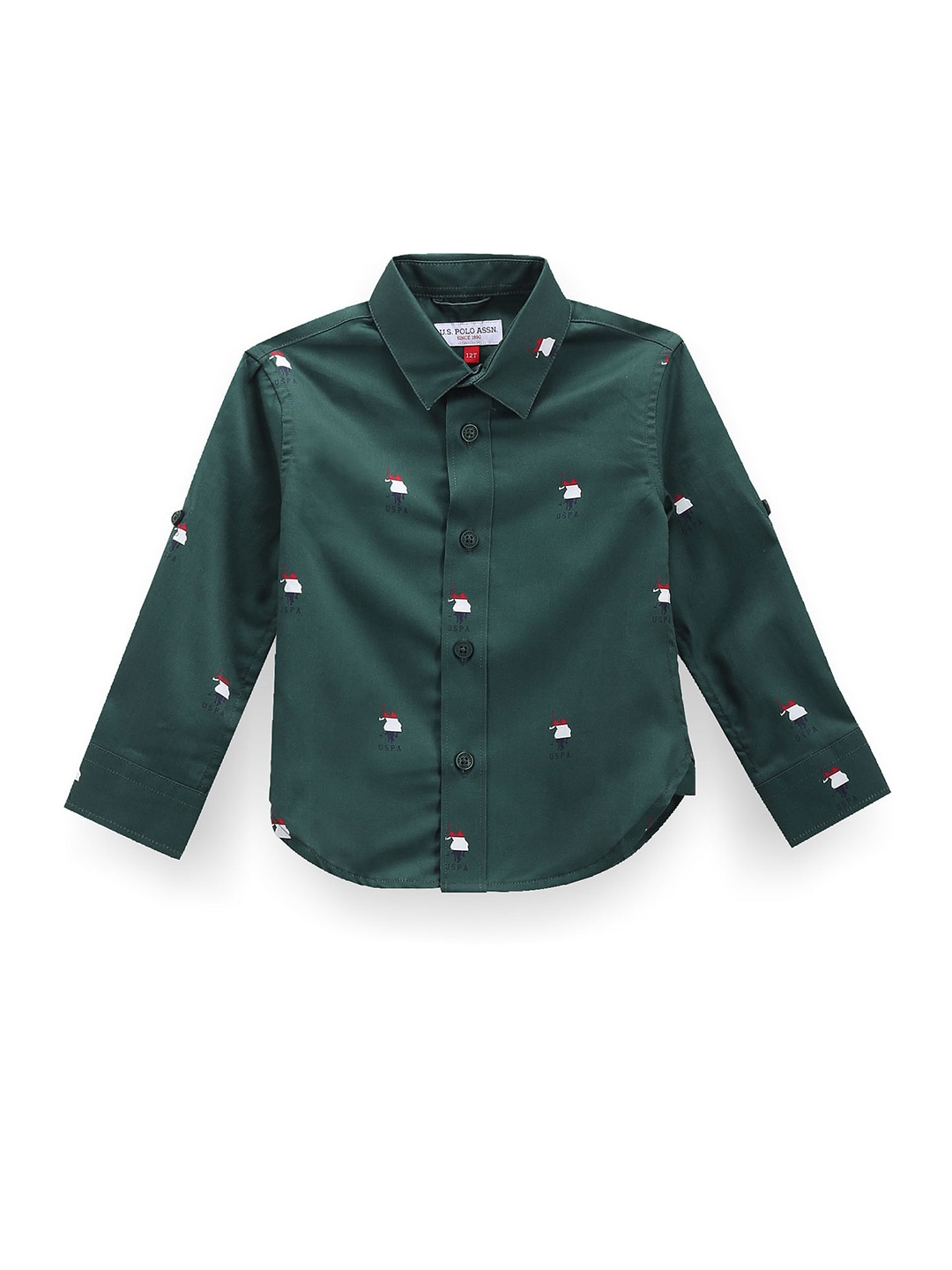 

U.S. Polo Assn. Kids Boys Classic Fit Printed Roll-Up Sleeves Cotton Casual Shirt, Green