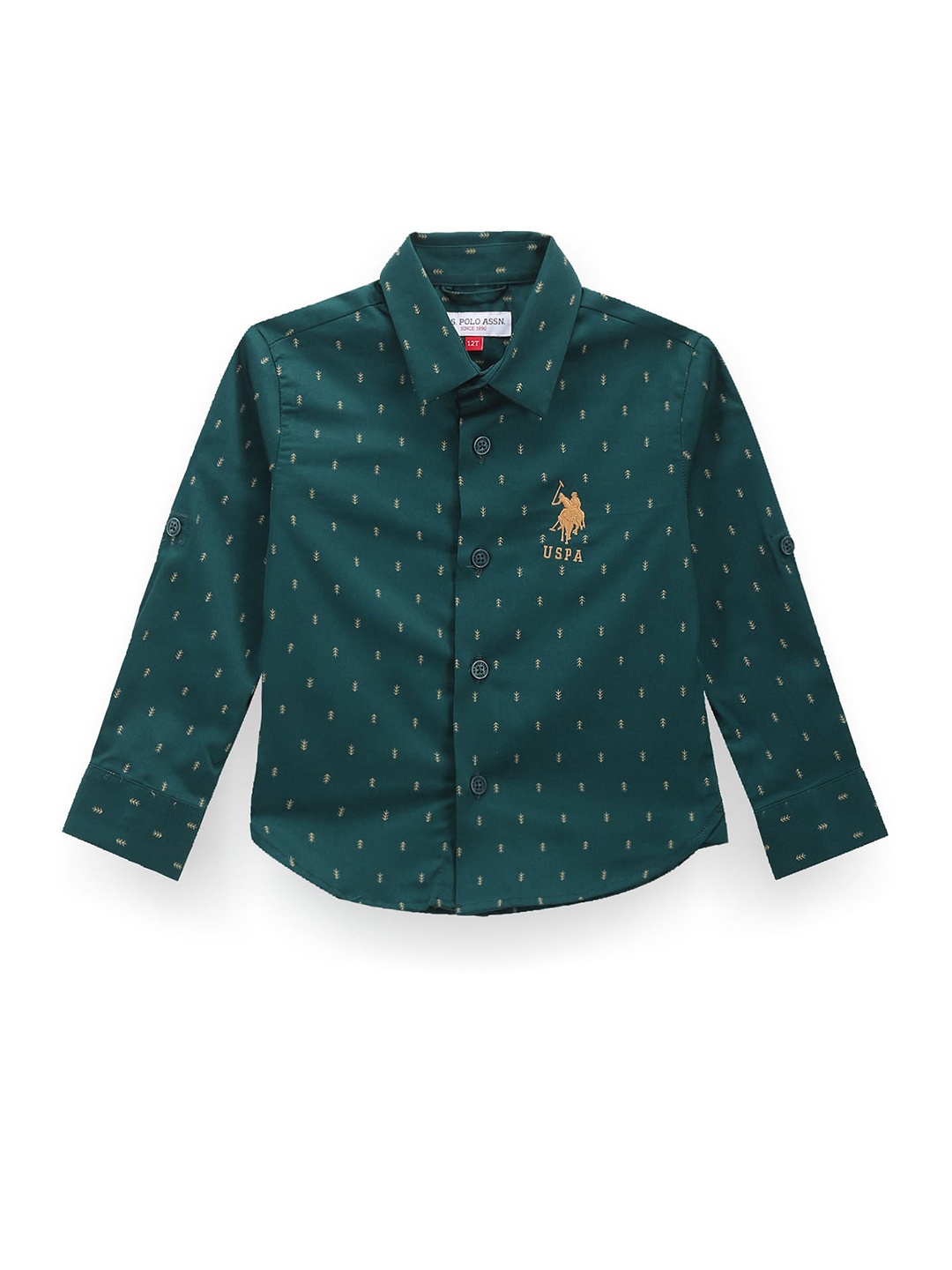 

U.S. Polo Assn. Kids Boys Classic Fit Floral Printed Roll-Up Sleeves Casual Shirt, Green