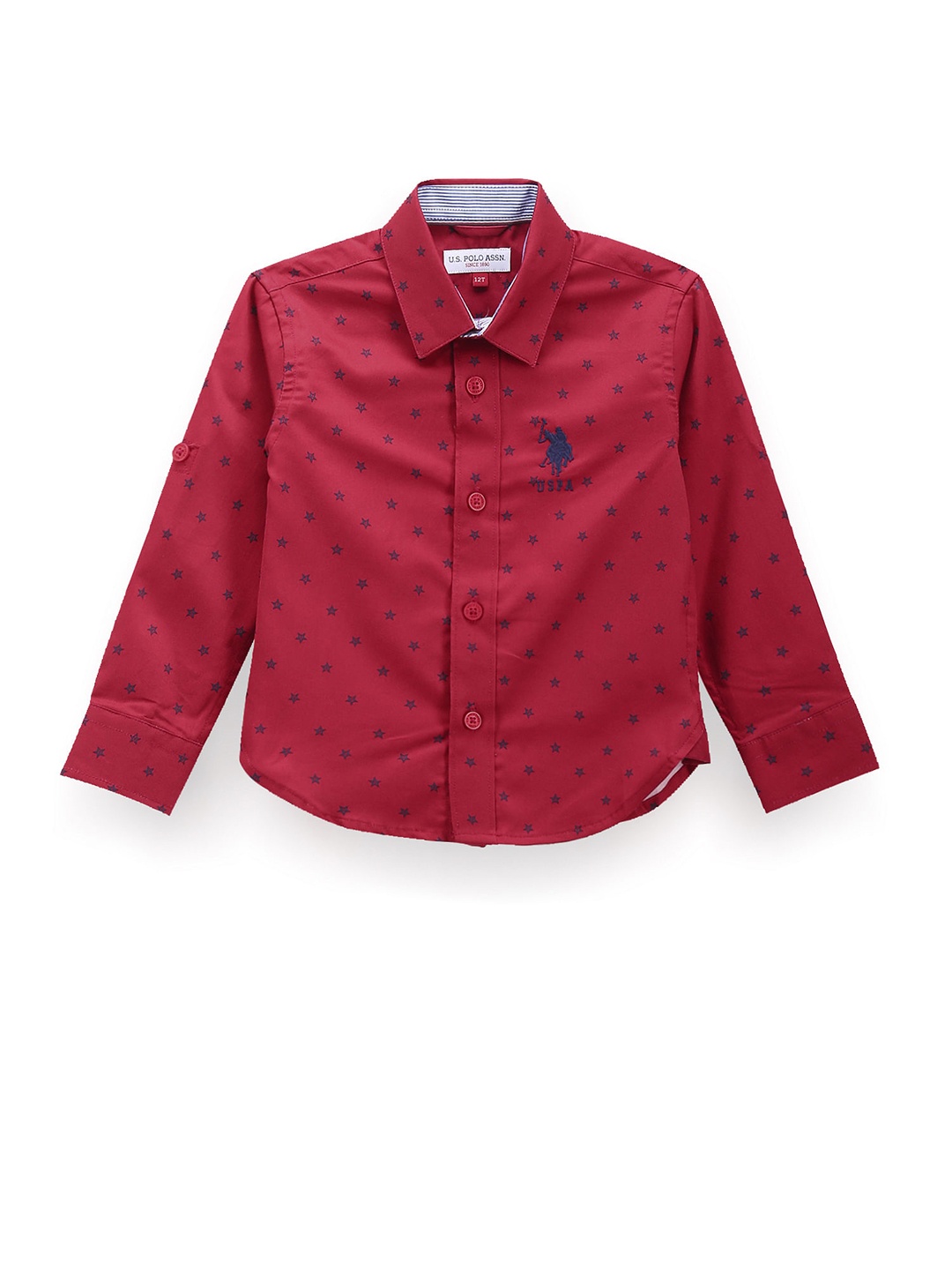 

U.S. Polo Assn. Kids Boys Geometric Printed Spread Collar Classic Casual Shirt, Red