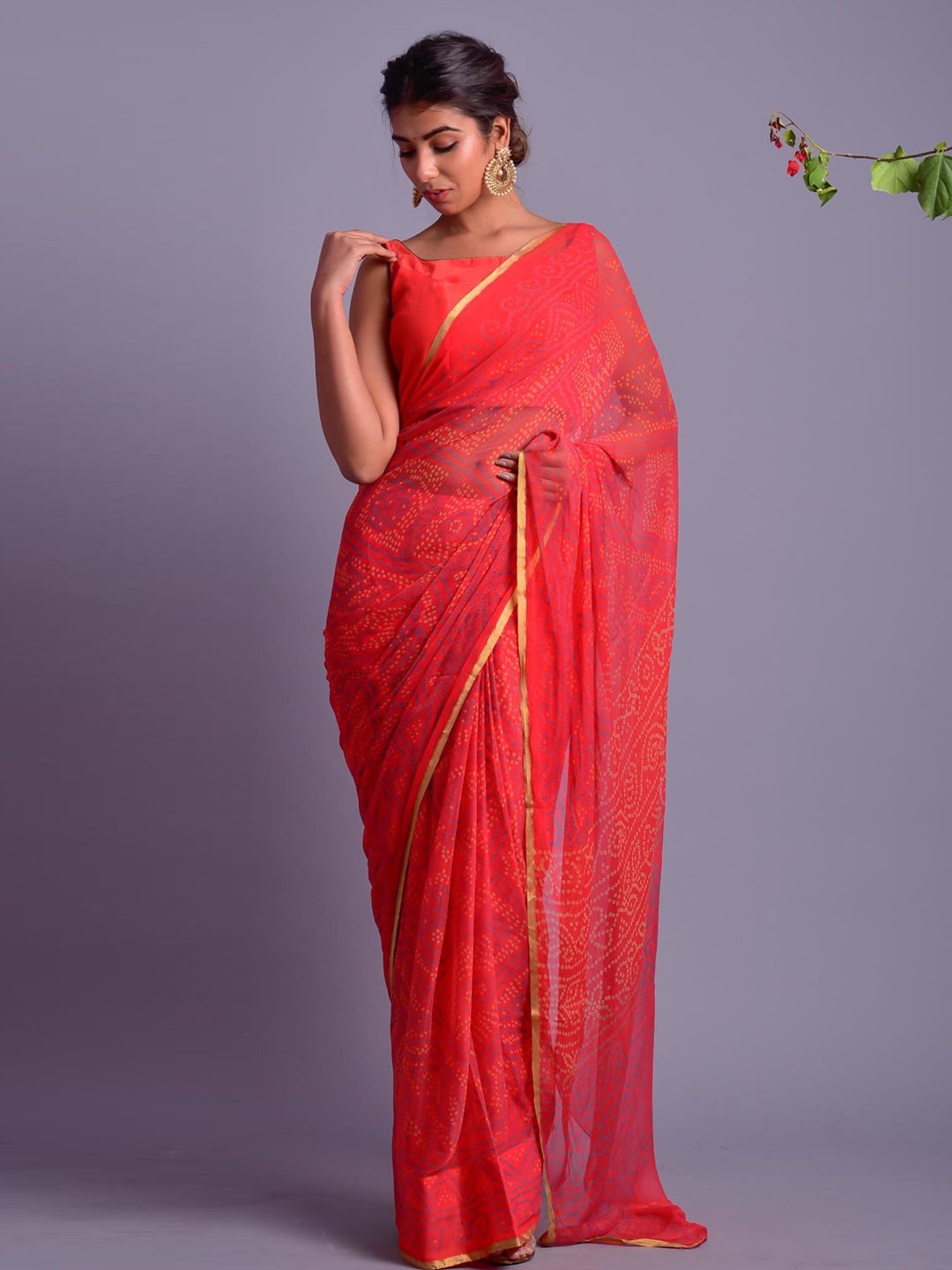 

Rangpur Bandhani Zari Pure Chiffon Bandhani Saree, Orange