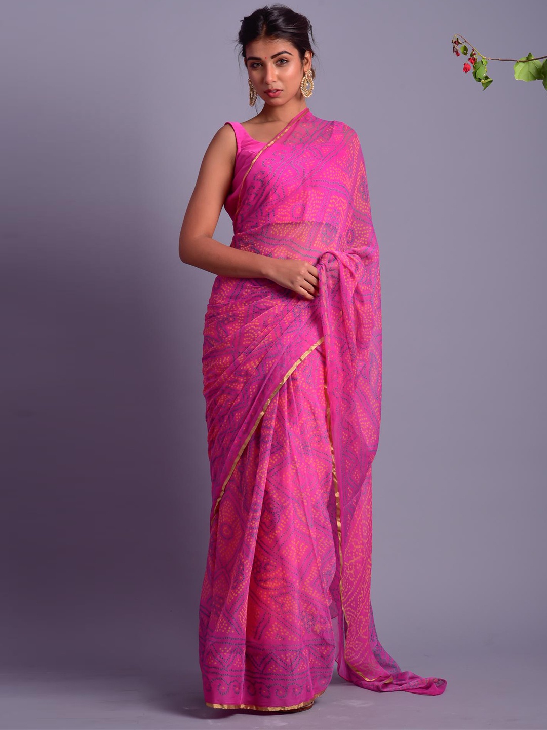 

Rangpur Bandhani Pure Chiffon Bandhani Saree, Lavender