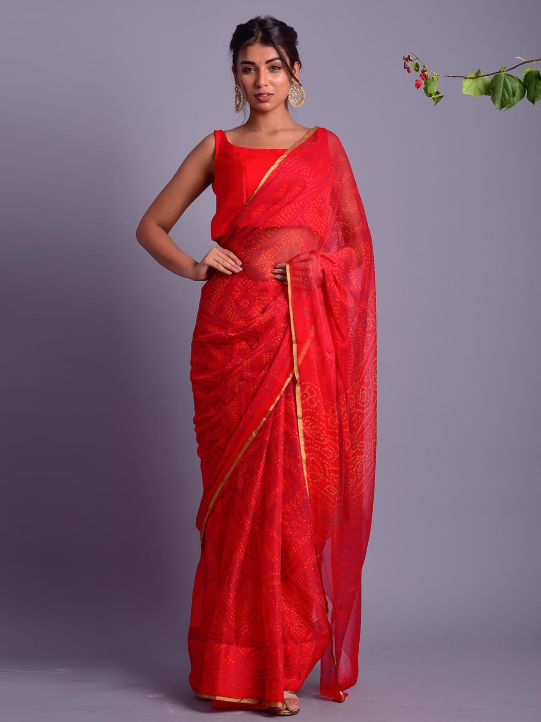 

Rangpur Bandhani Pure Chiffon Bandhani Saree, Red