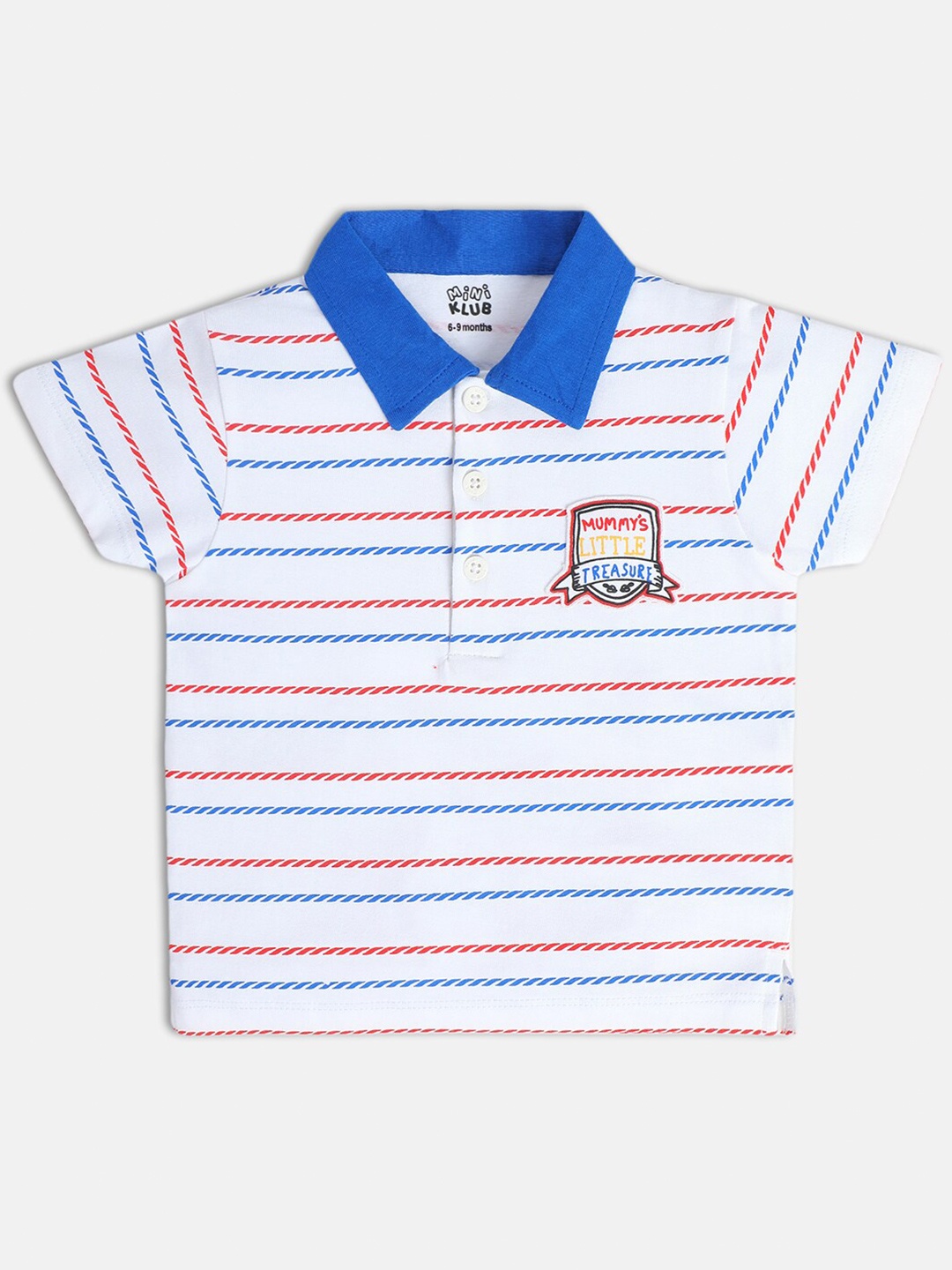 

MINI KLUB Infants Striped Printed Polo Collar Cotton Casual T-shirt, White