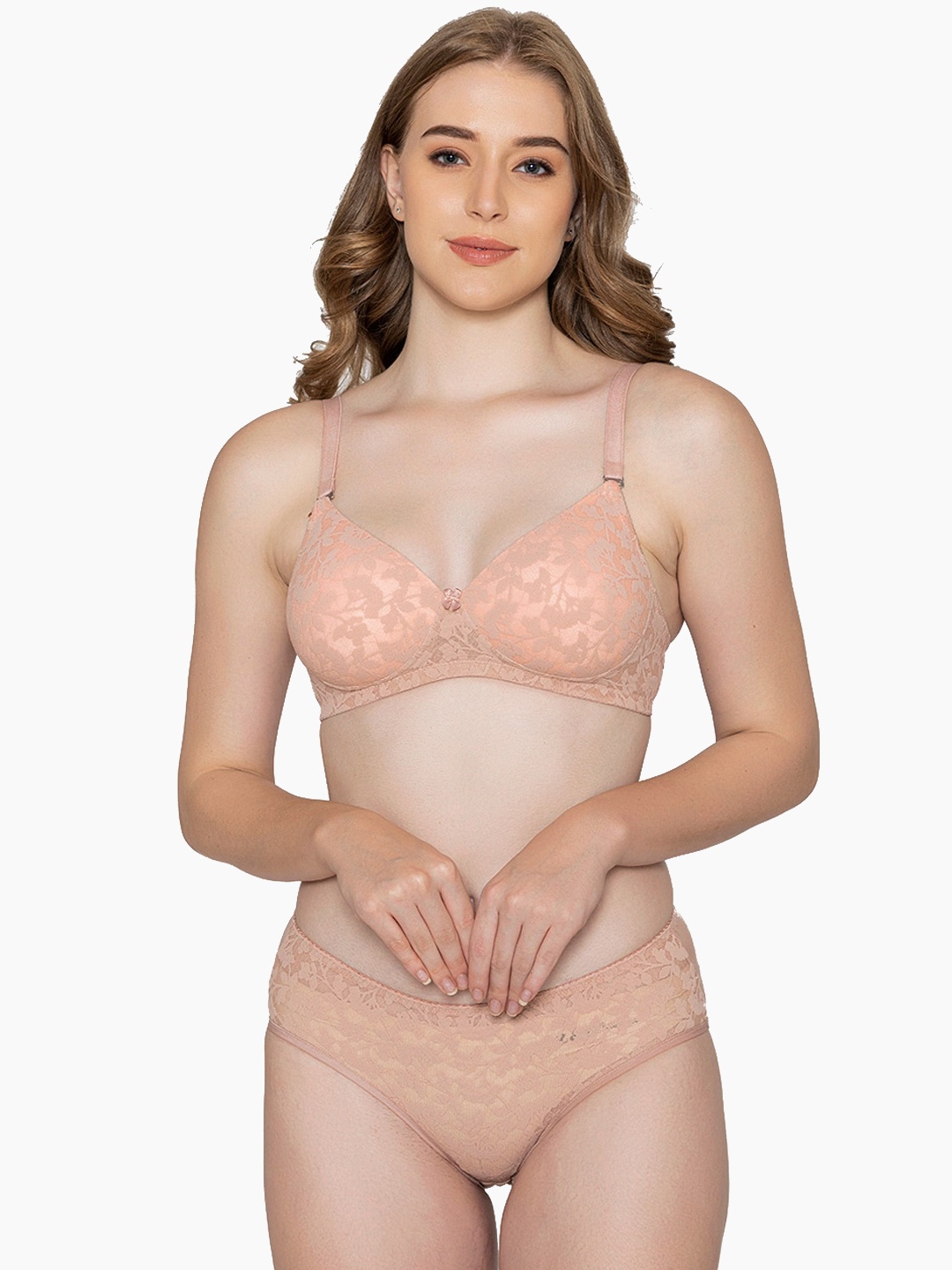 

B'ZAR Self-Design Lightly-Padded Lingerie Set BZS3136, Camel brown