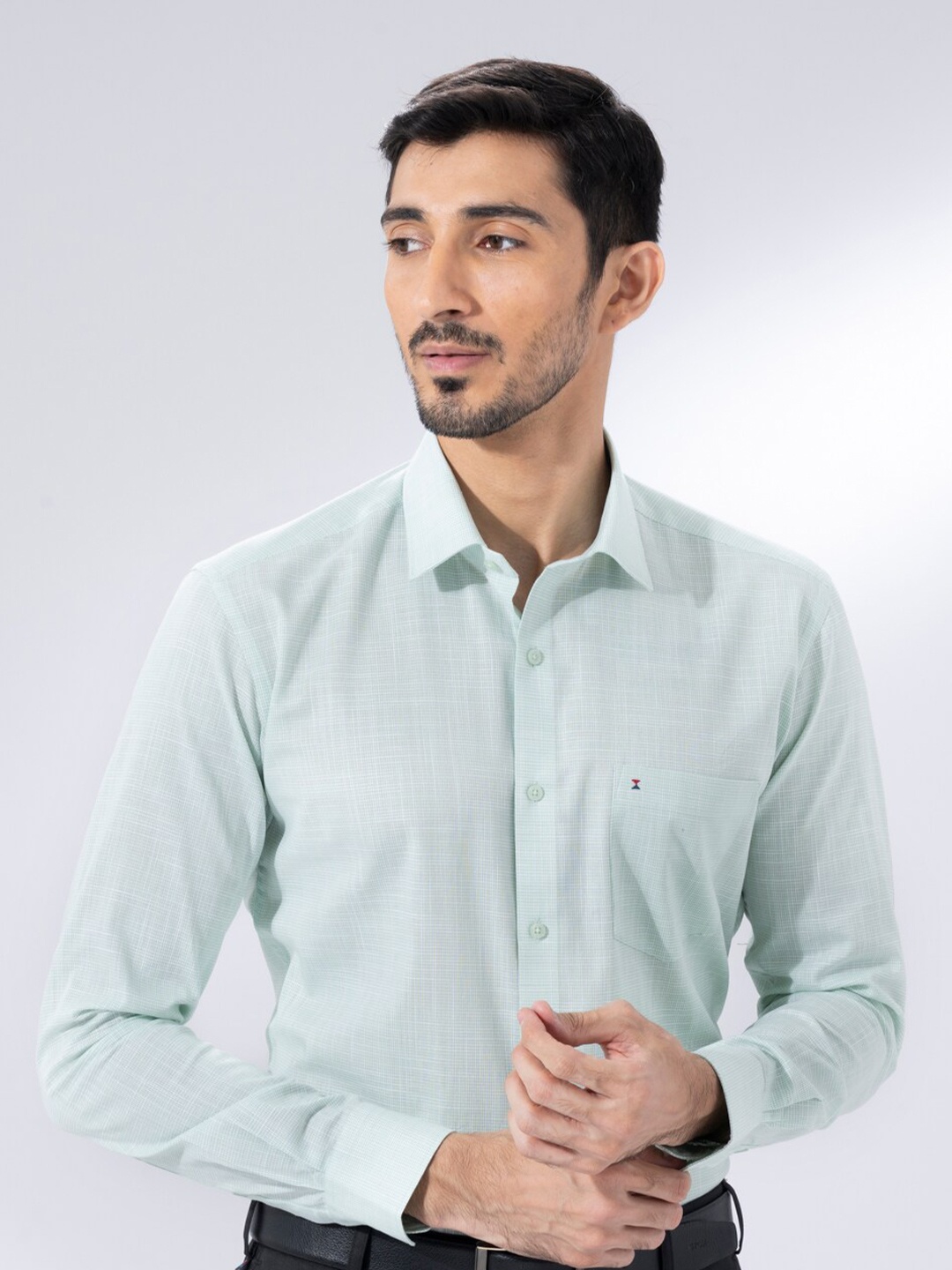 

Sero Spread Collar Long Sleeves Smart Tailored Fit Cotton Formal Shirt, Green