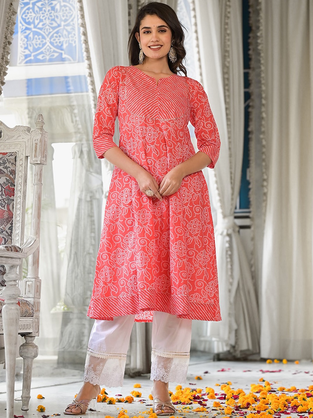 

Varanga Bandhani Printed Kurta, Peach