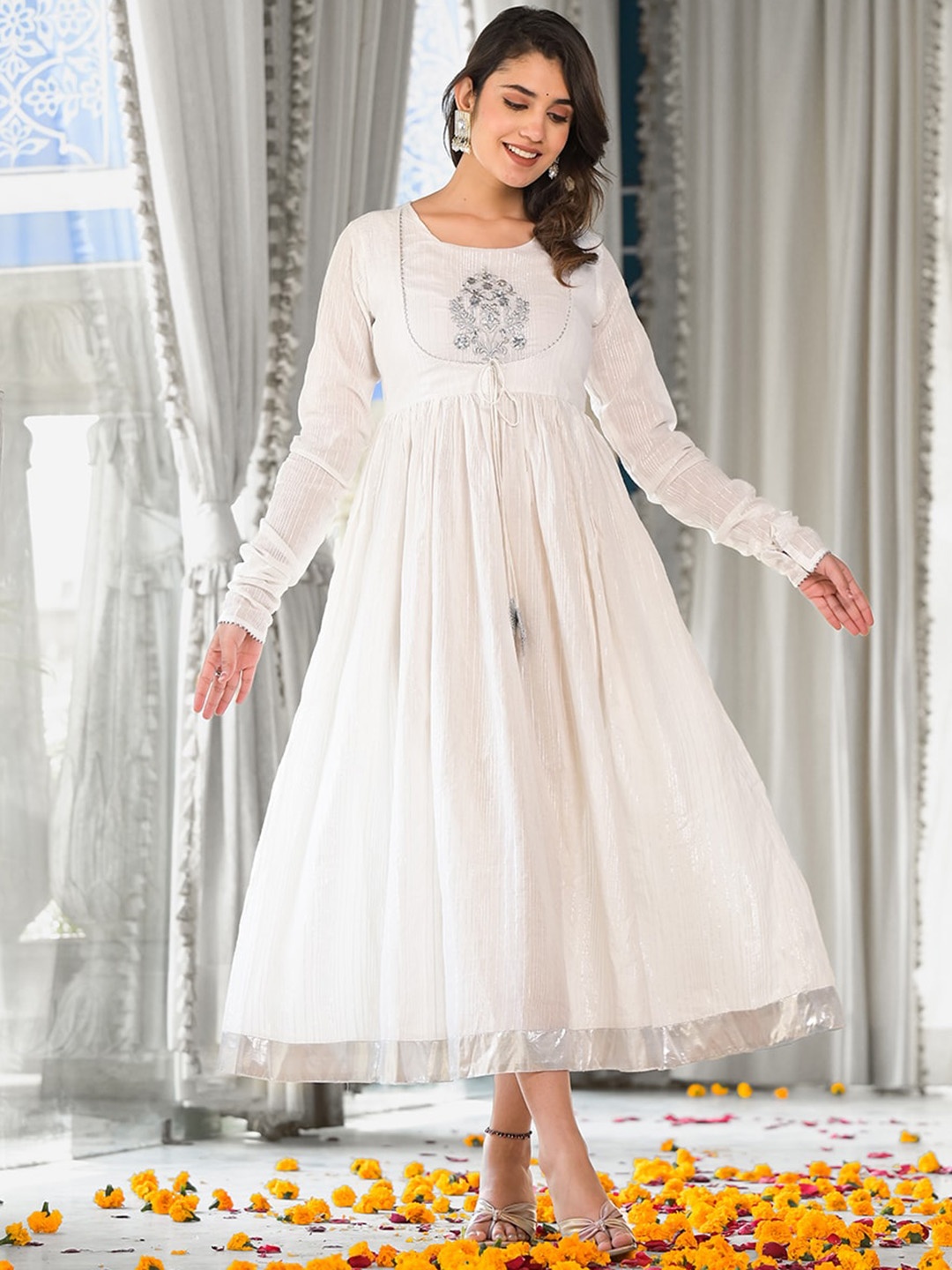

Varanga Ethnic Motifs Yoke Design Anarkali Kurta, White