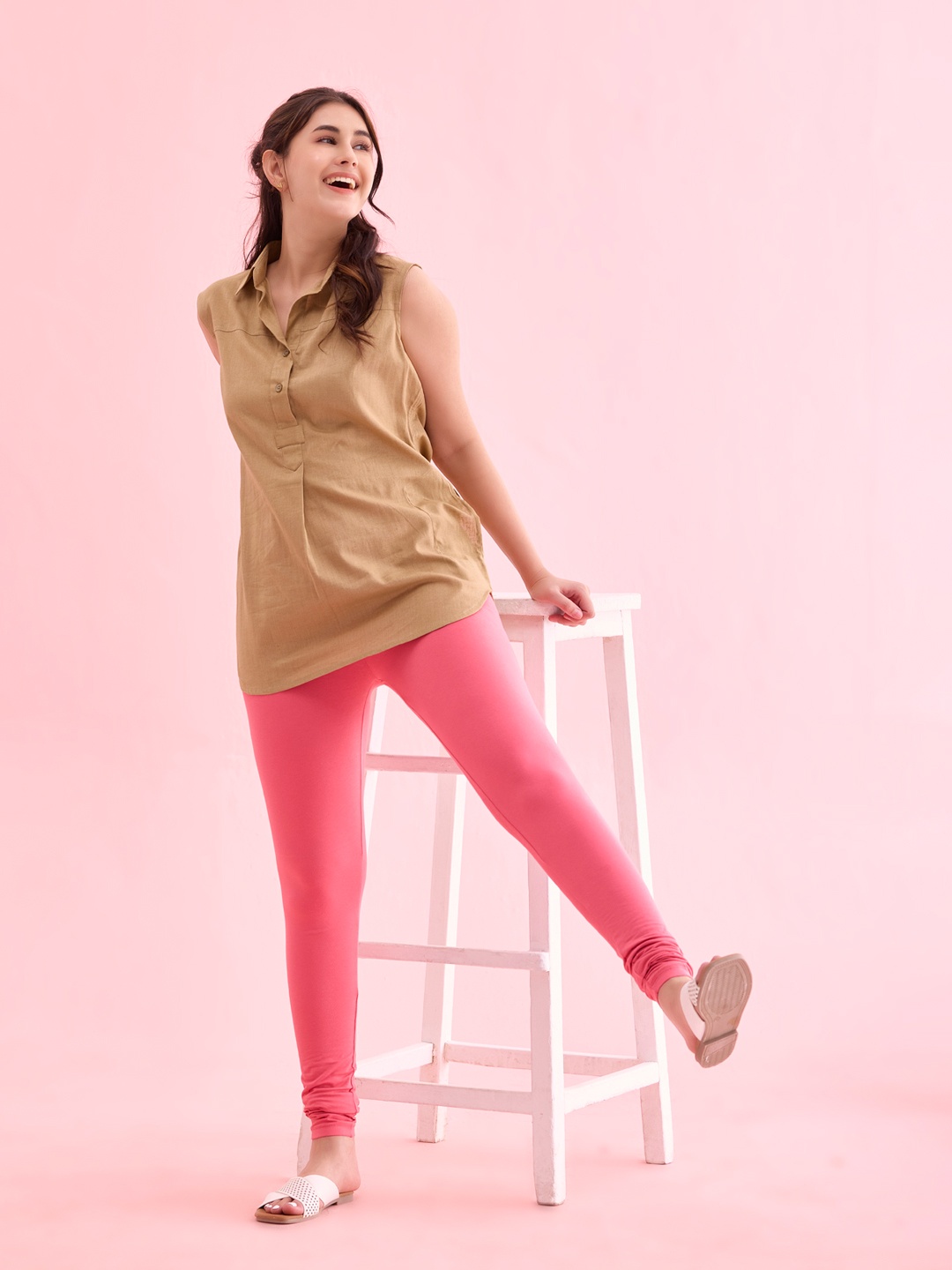 

Go Colors Slim-Fit Churidar-Length Leggings, Pink