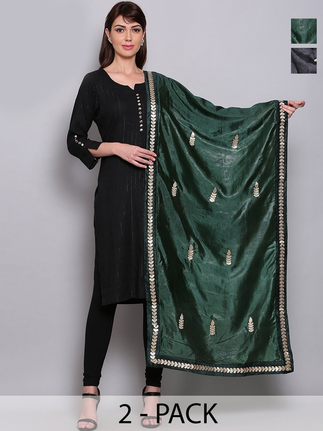 

Miaz Lifestyle Ethnic Motifs Embroidered Bandhani Dupatta with Gotta Patti, Green