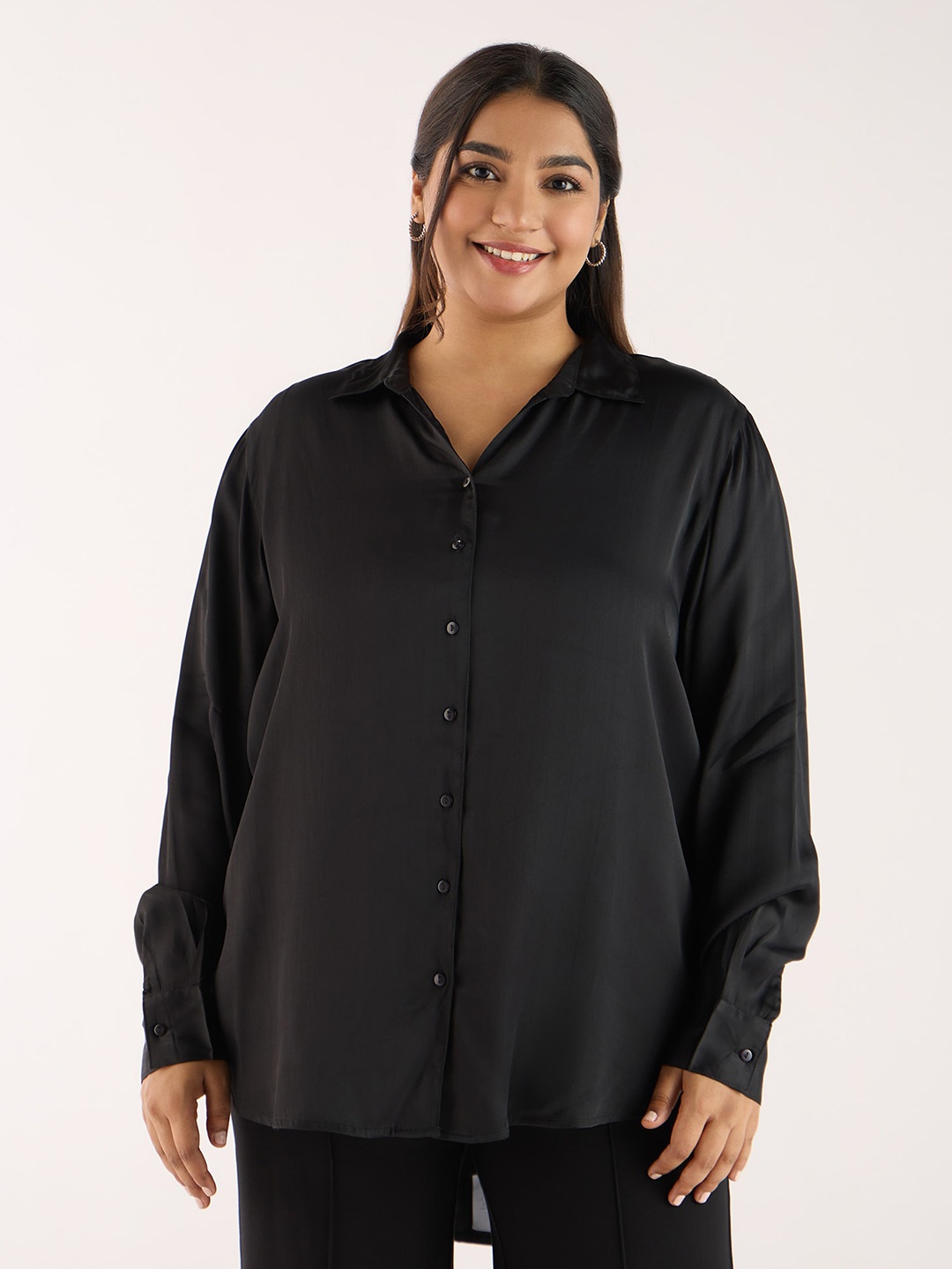 

Big Hello - The Plus Life Spread Collar Casual Shirt, Black