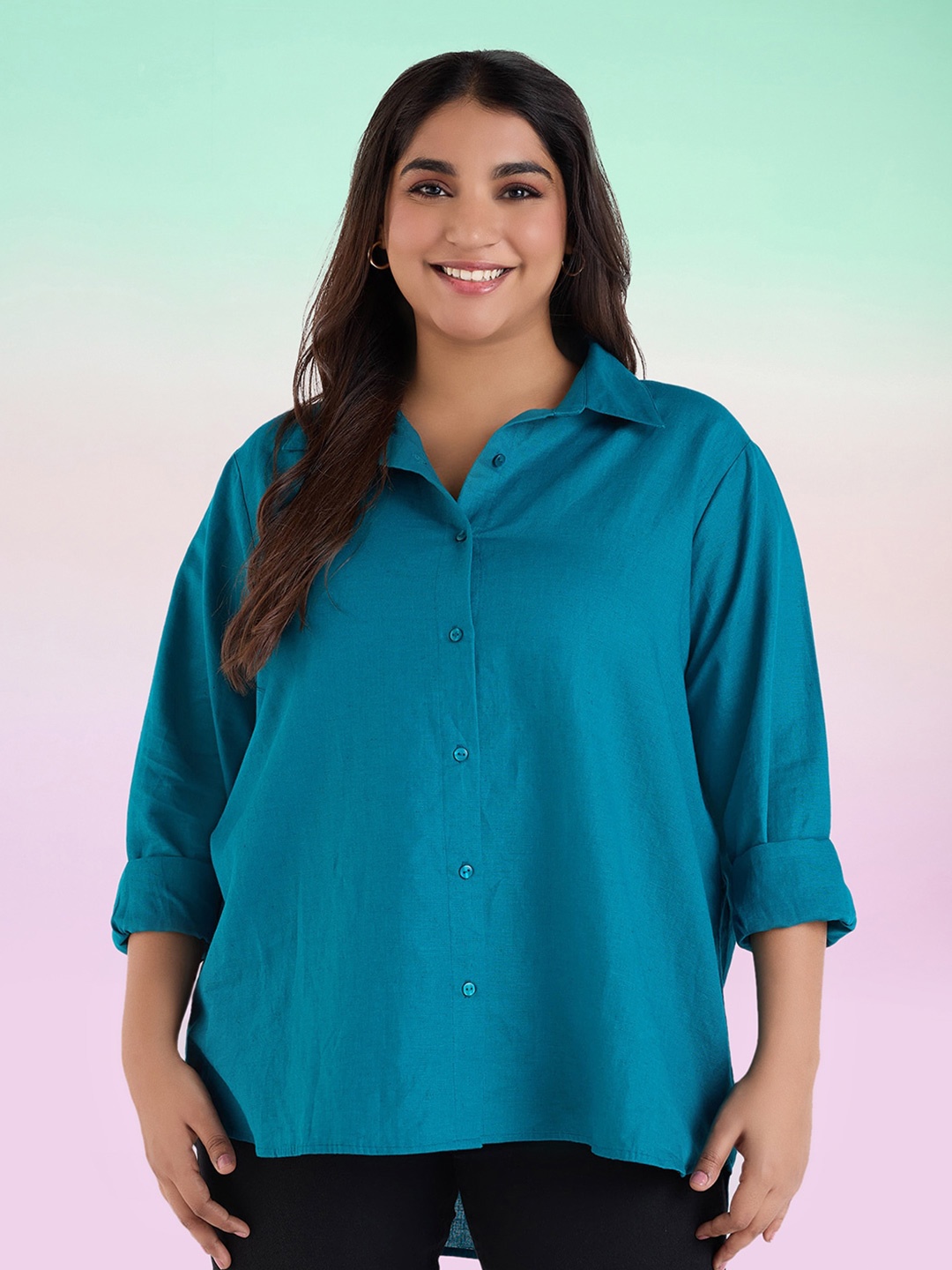 

Big Hello - The Plus Life Linen Casual Shirt, Green