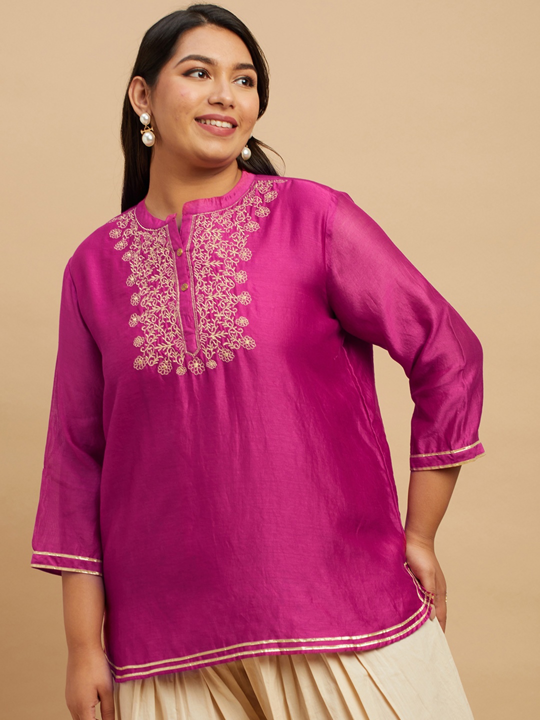 

Big Hello - The Plus Life Women Ethnic Motifs Embroidered Kurti, Magenta