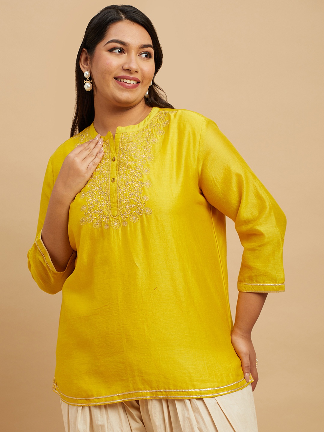 Big Hello - The Plus Life Thread Work Thread Work Kurti, Mustard