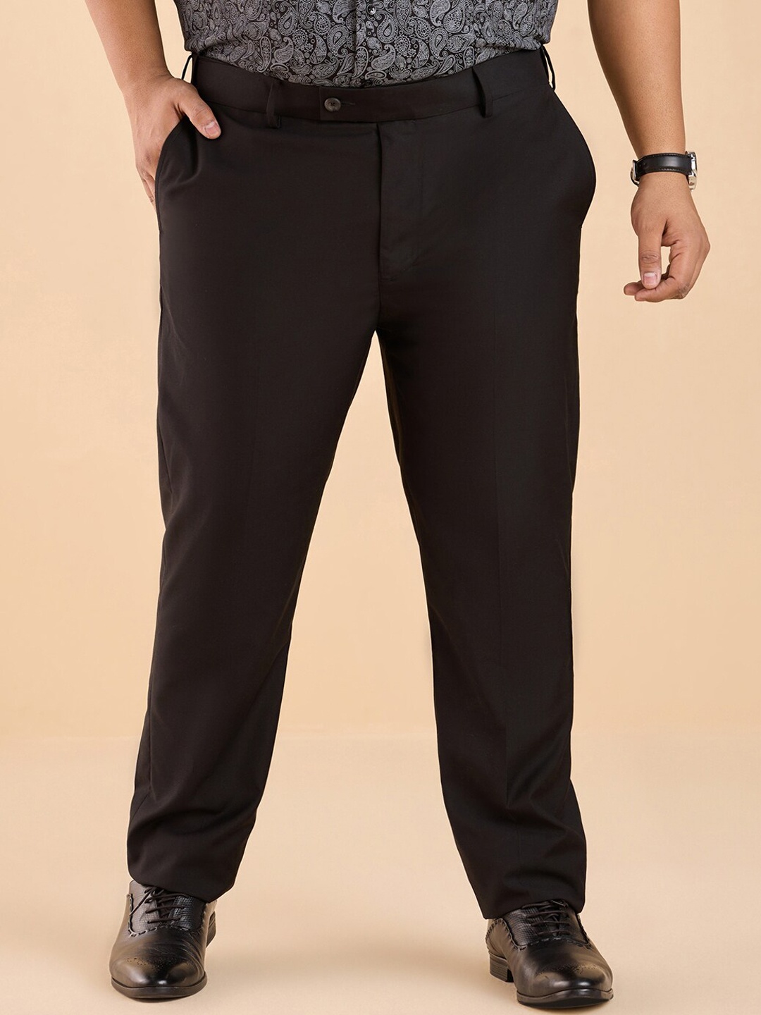 

Big Hello - The Plus Life Men Mid-Rise Formal Trousers, Black