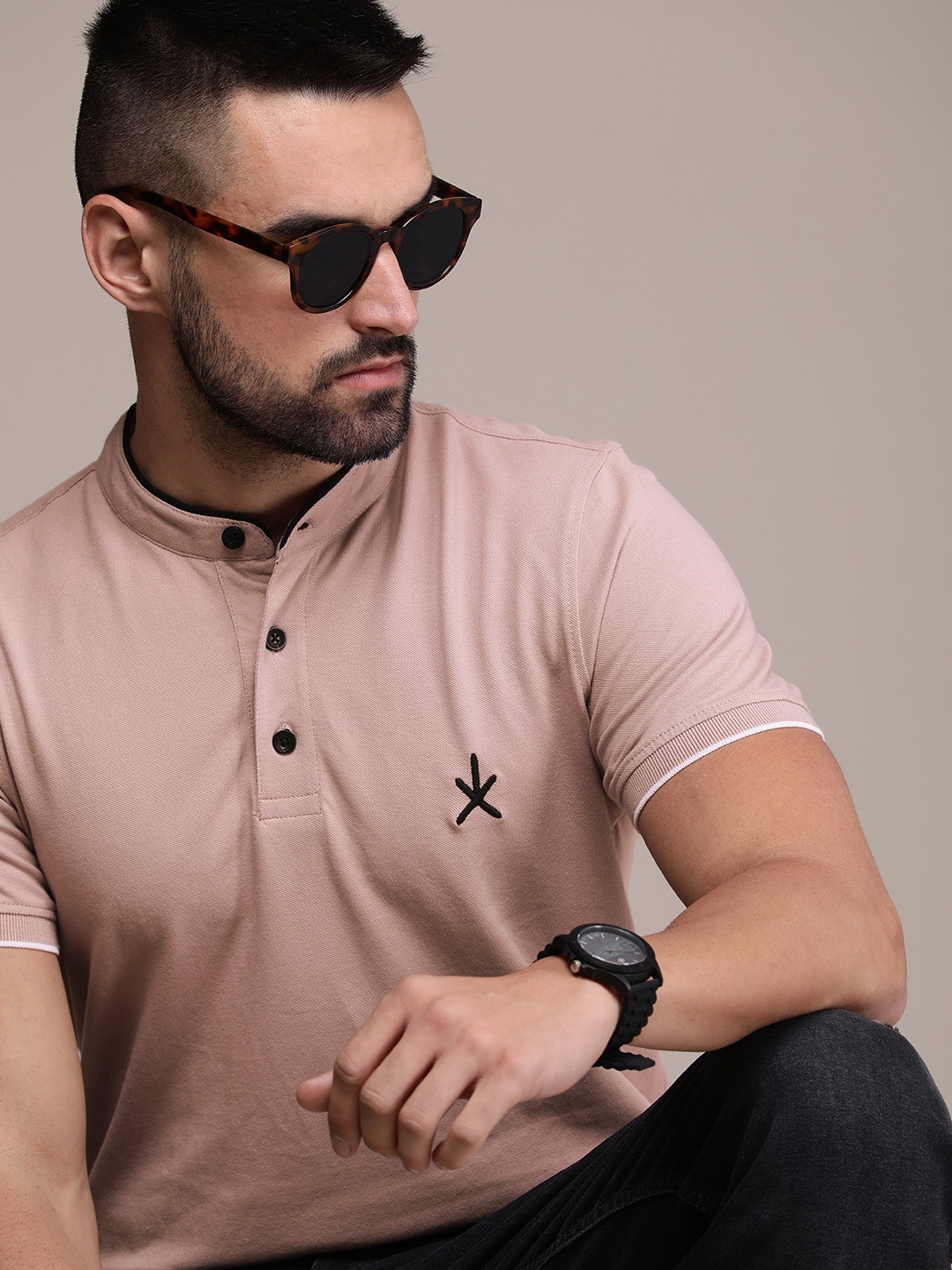 

Roadster Men Henley Neck T-shirt, Pink