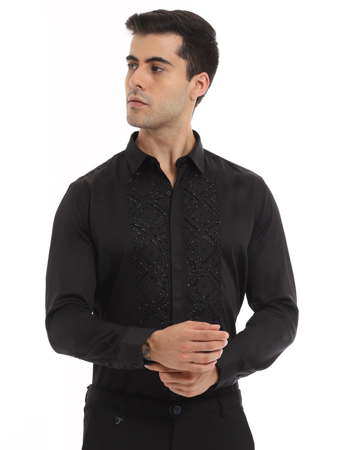 

Banana Club Premium Slim Fit Embellished Casual Shirt, Black