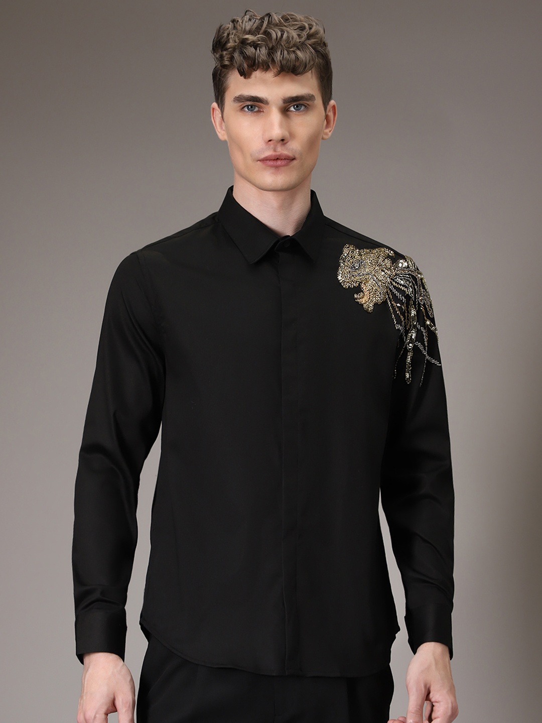 

Banana Club Premium Slim Fit Embellished Casual Shirt, Black