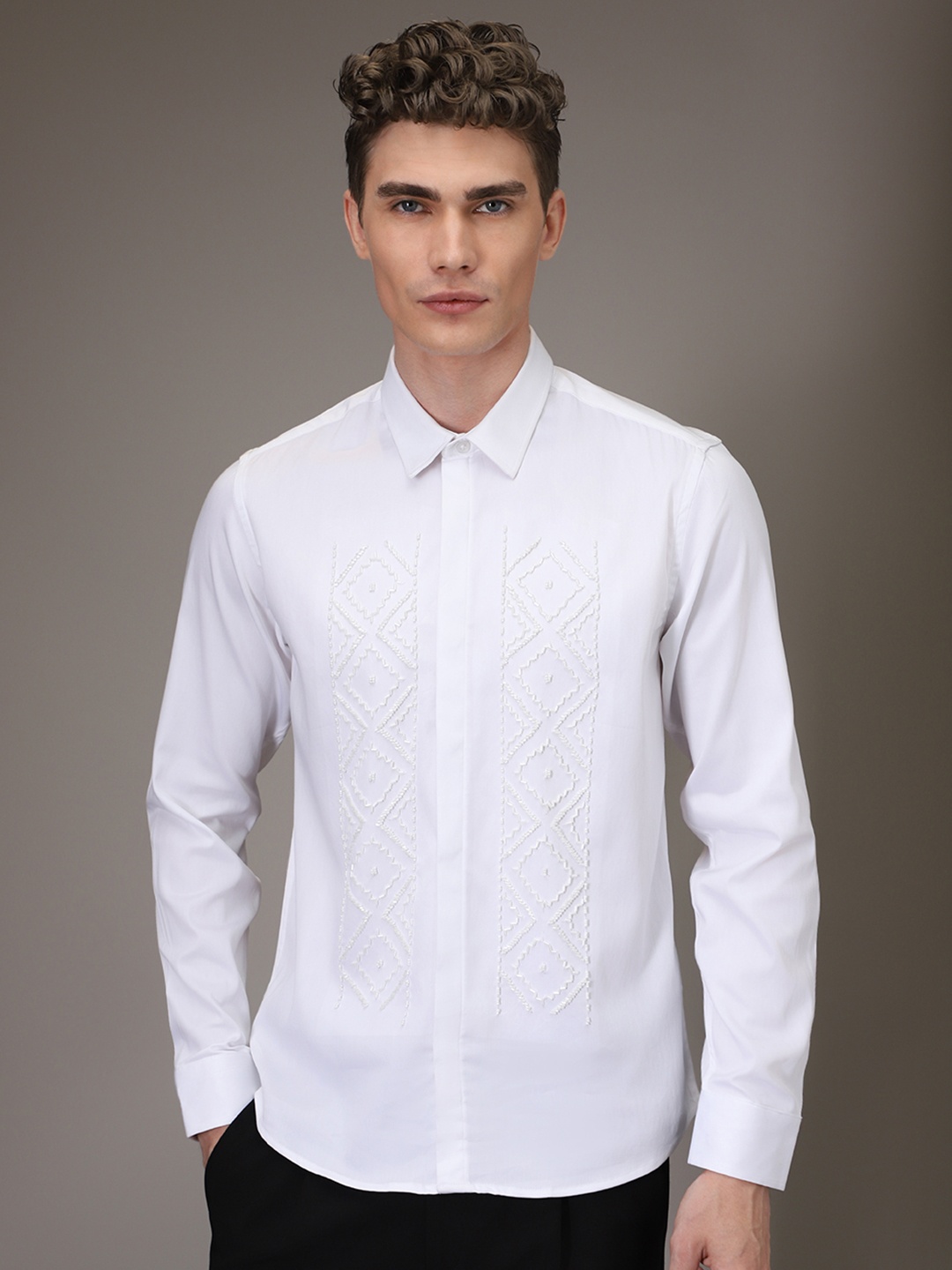 

Banana Club Premium Slim Fit Spread Collar Casual Shirt, White