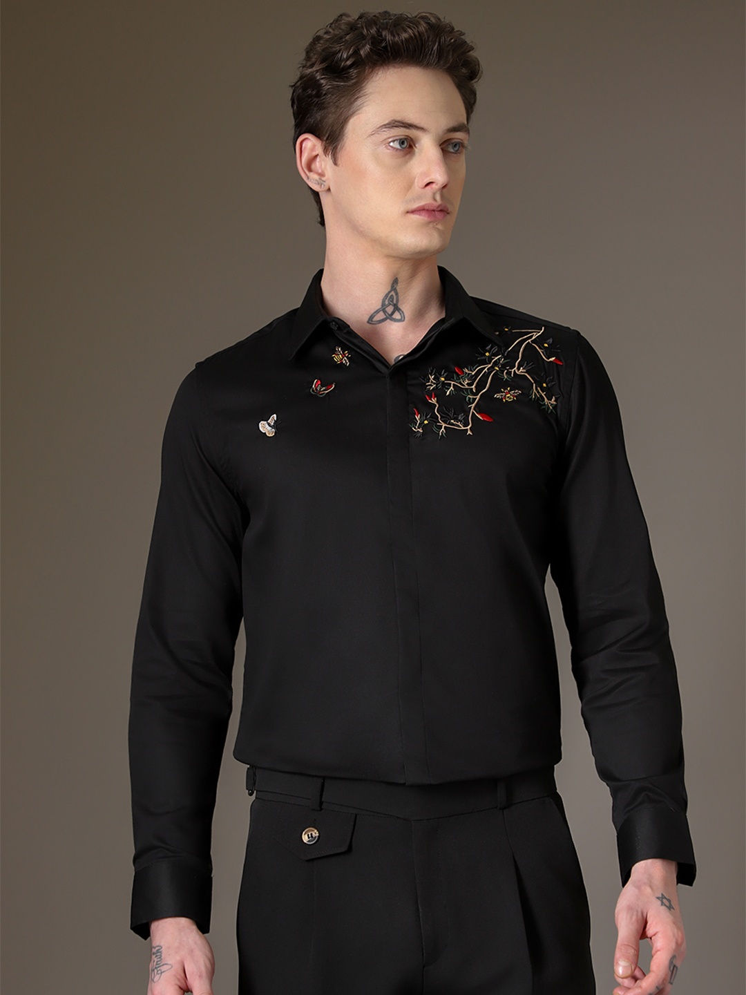 

Banana Club Premium Slim Fit Embroidered Casual Shirt, Black