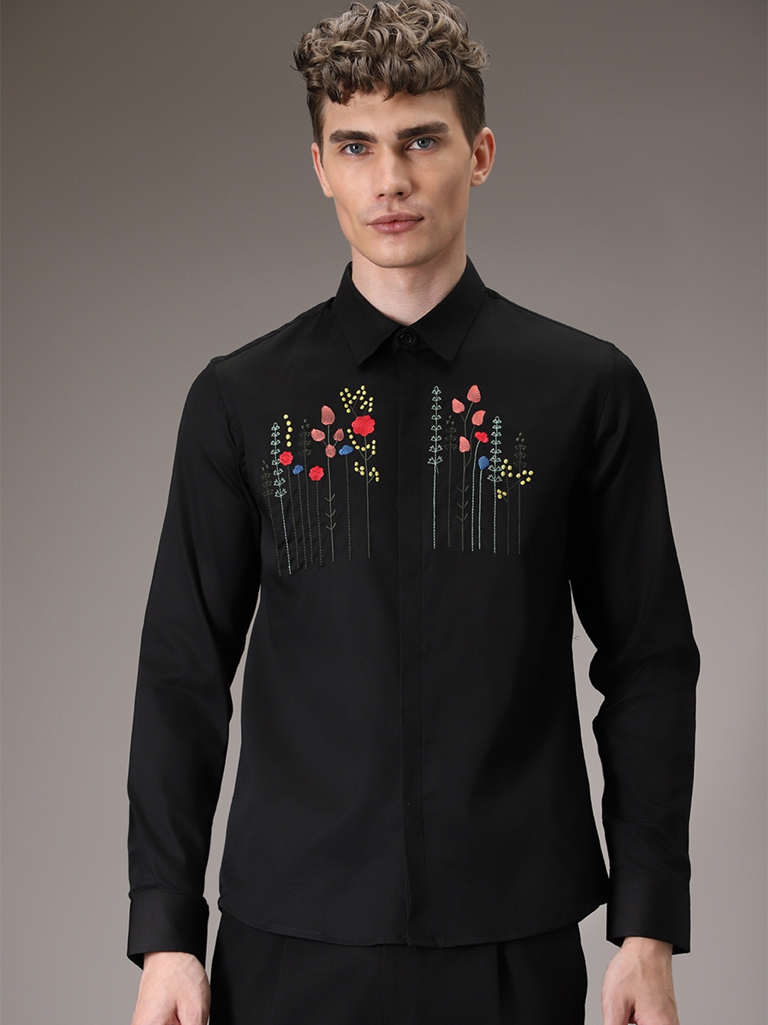 

Banana Club Premium Slim Fit Embroidered Casual Shirt, Black