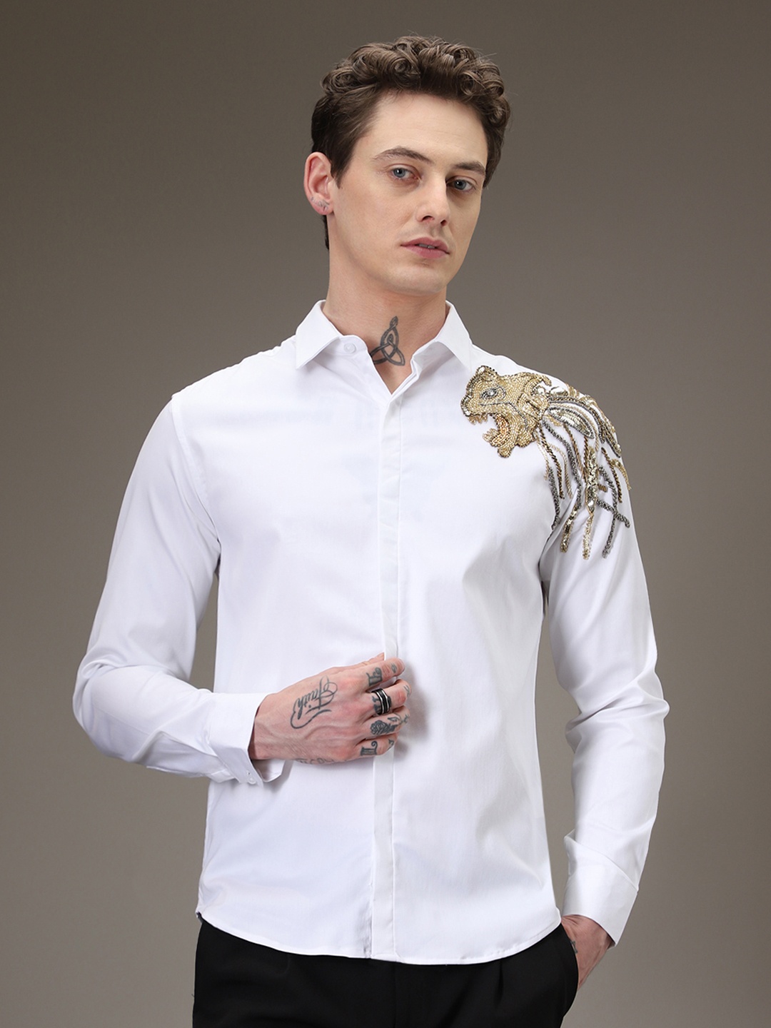 

Banana Club Premium Slim Fit Embellished Casual Shirt, White