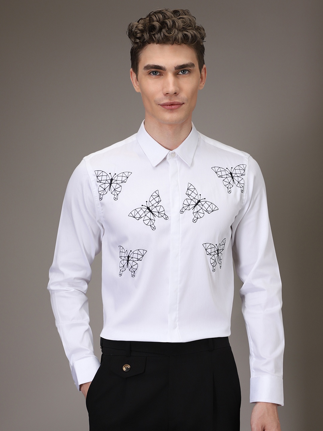 

Banana Club Premium Slim Fit Embroidered Casual Shirt, White