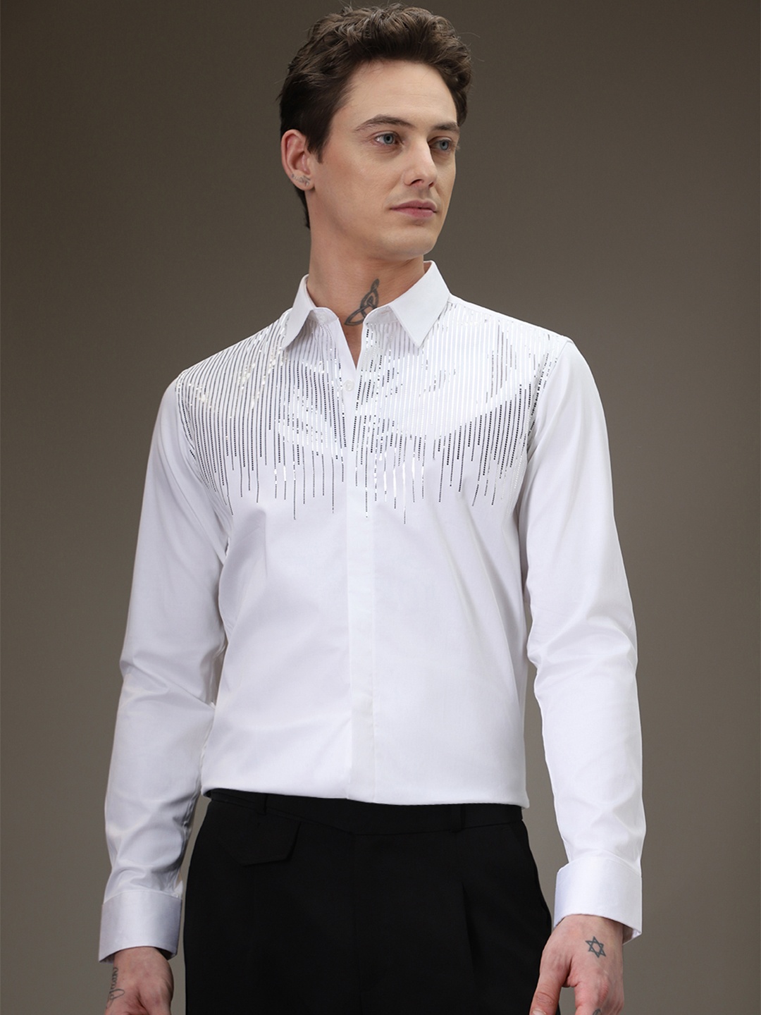

Banana Club Premium Slim Fit Embellished Casual Shirt, White