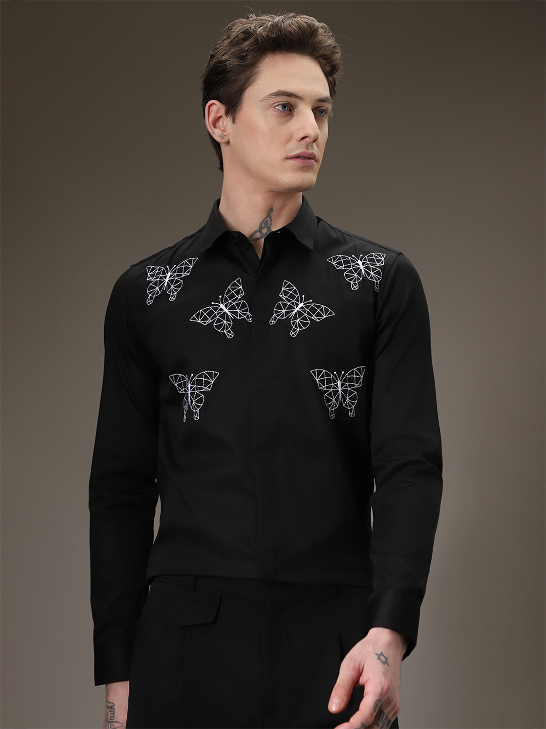 

Banana Club Premium Slim Fit Embroidered Cotton Party Shirt, Black