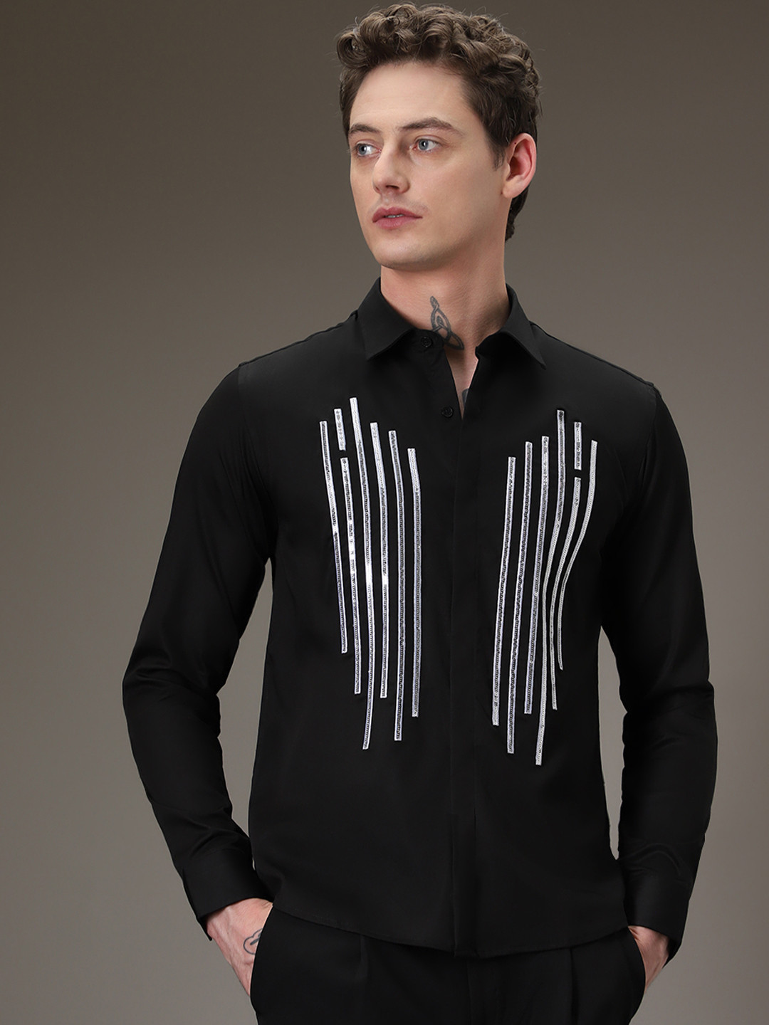 

Banana Club Premium Slim Fit Embellished Casual Shirt, Black
