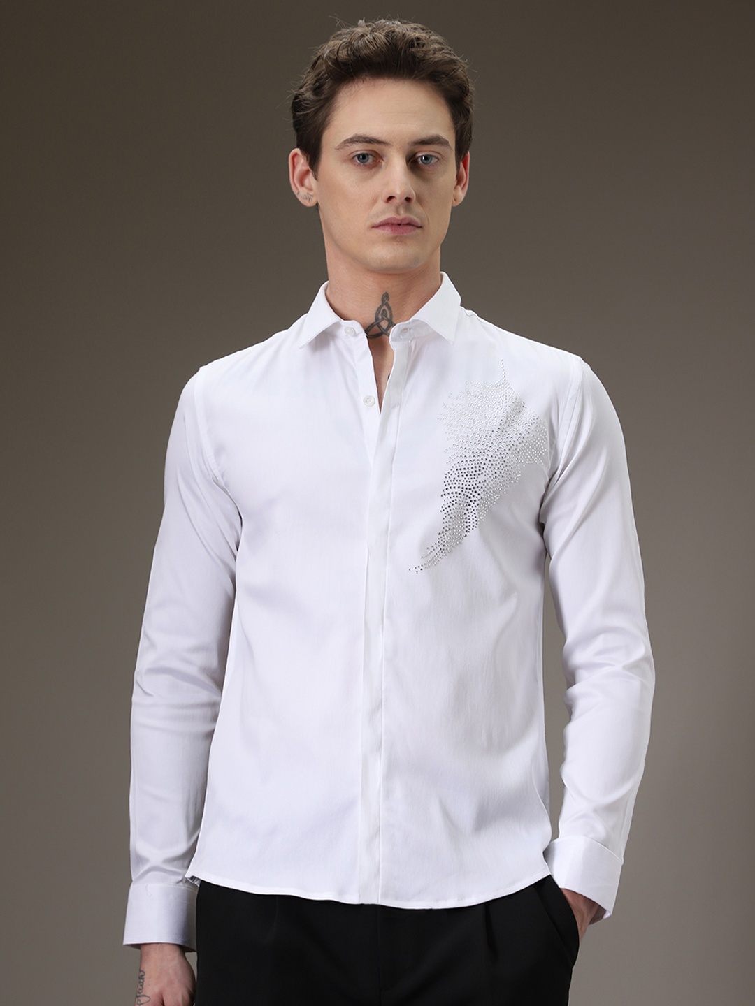 

Banana Club Premium Slim Fit Embellished Casual Shirt, White