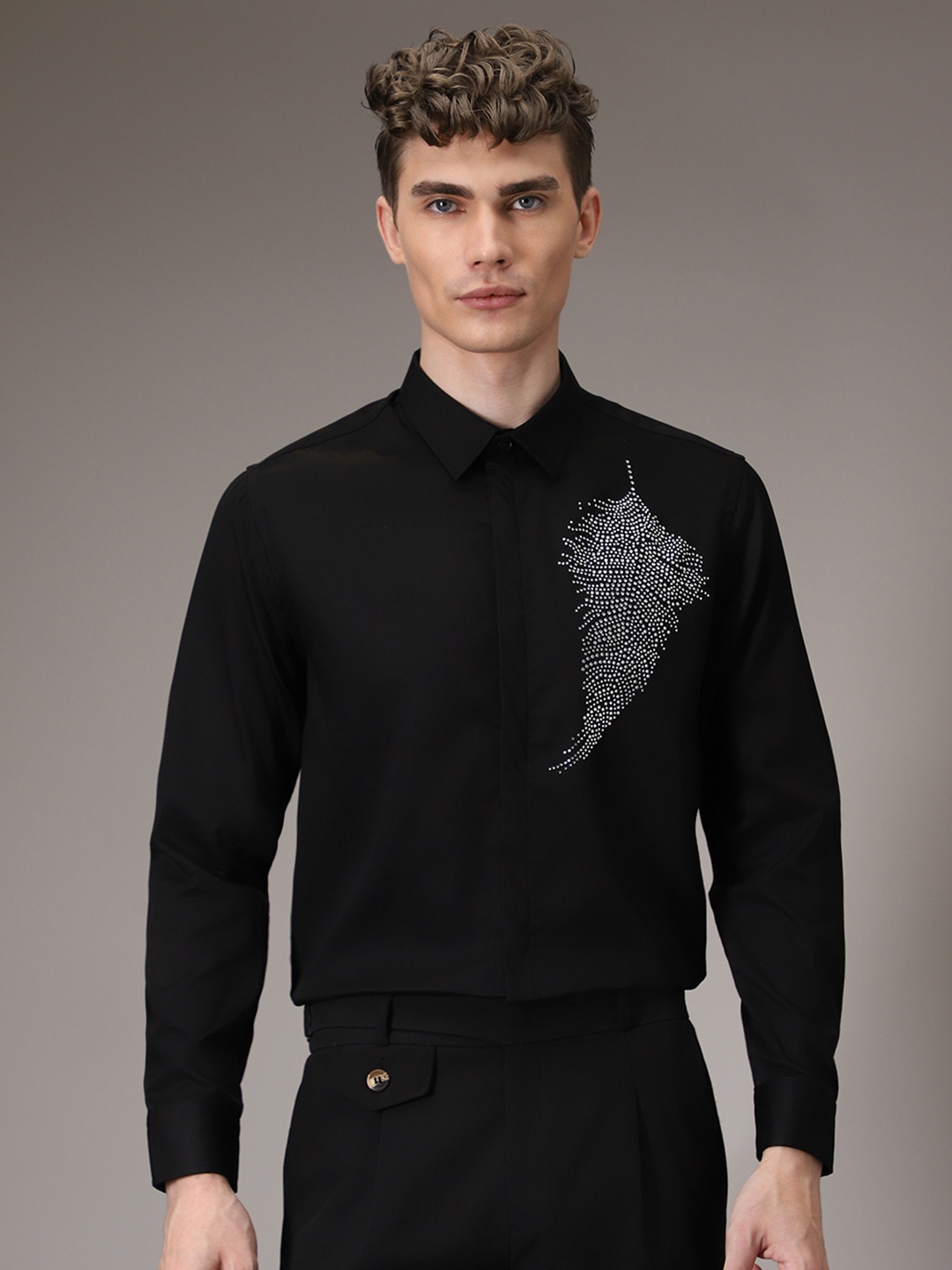 

Banana Club Premium Slim Fit Embellished Casual Shirt, Black