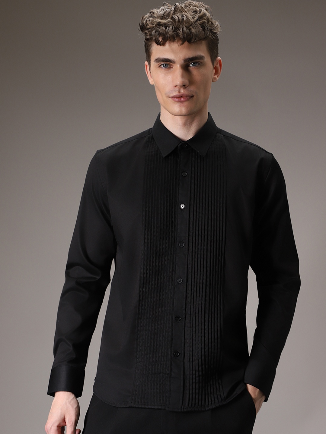 

Banana Club Premium Slim Fit Pleated Cotton Party Shirt, Black