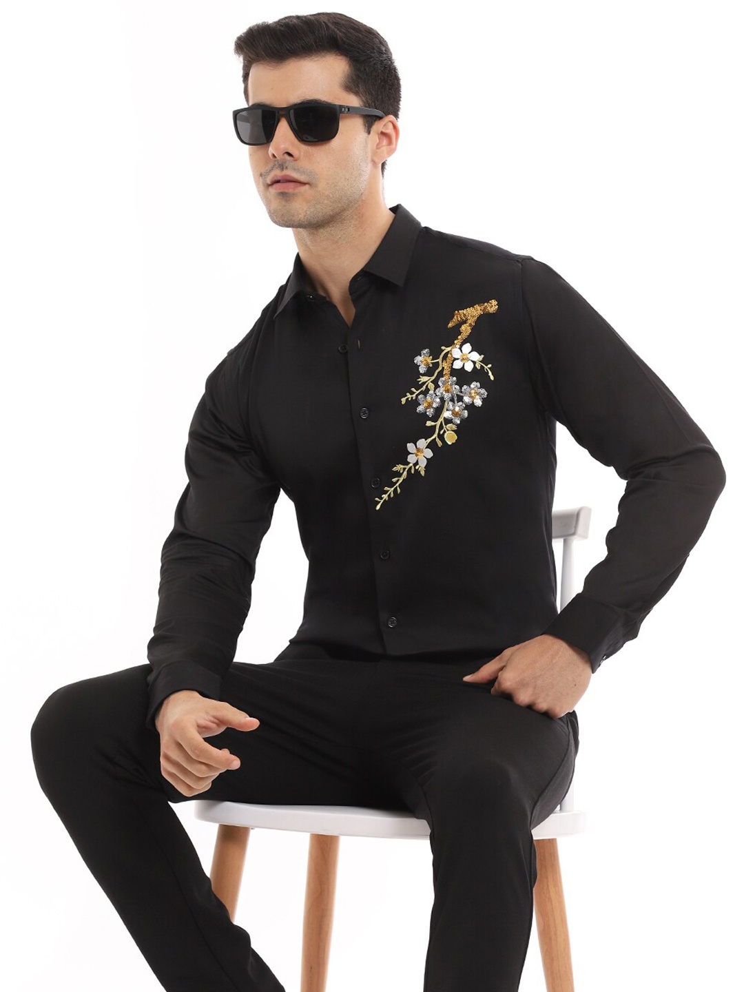 

Banana Club Premium Slim Fit Embroidered Casual Shirt, Black