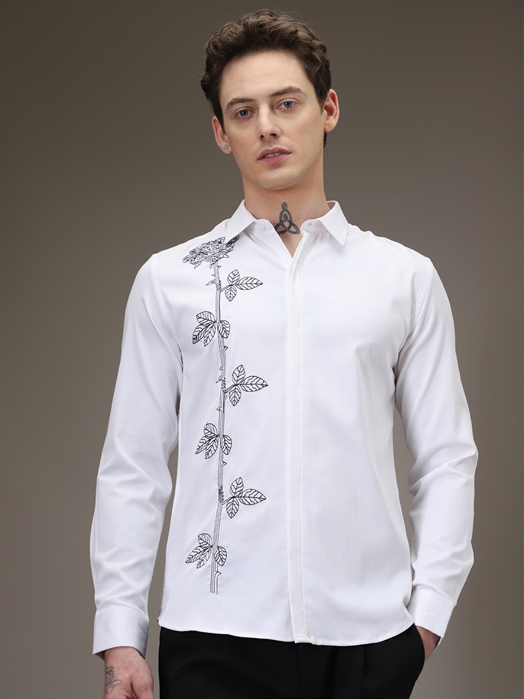 

Banana Club Men Premium Slim Fit Floral Opaque Printed Party Shirt, White