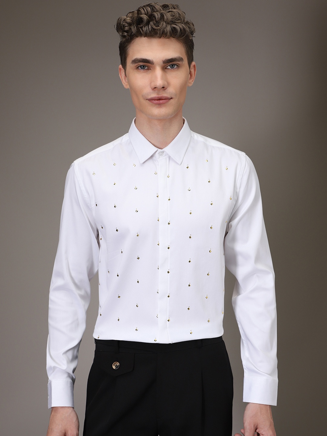 

Banana Club Premium Slim Fit Embellished Casual Shirt, White