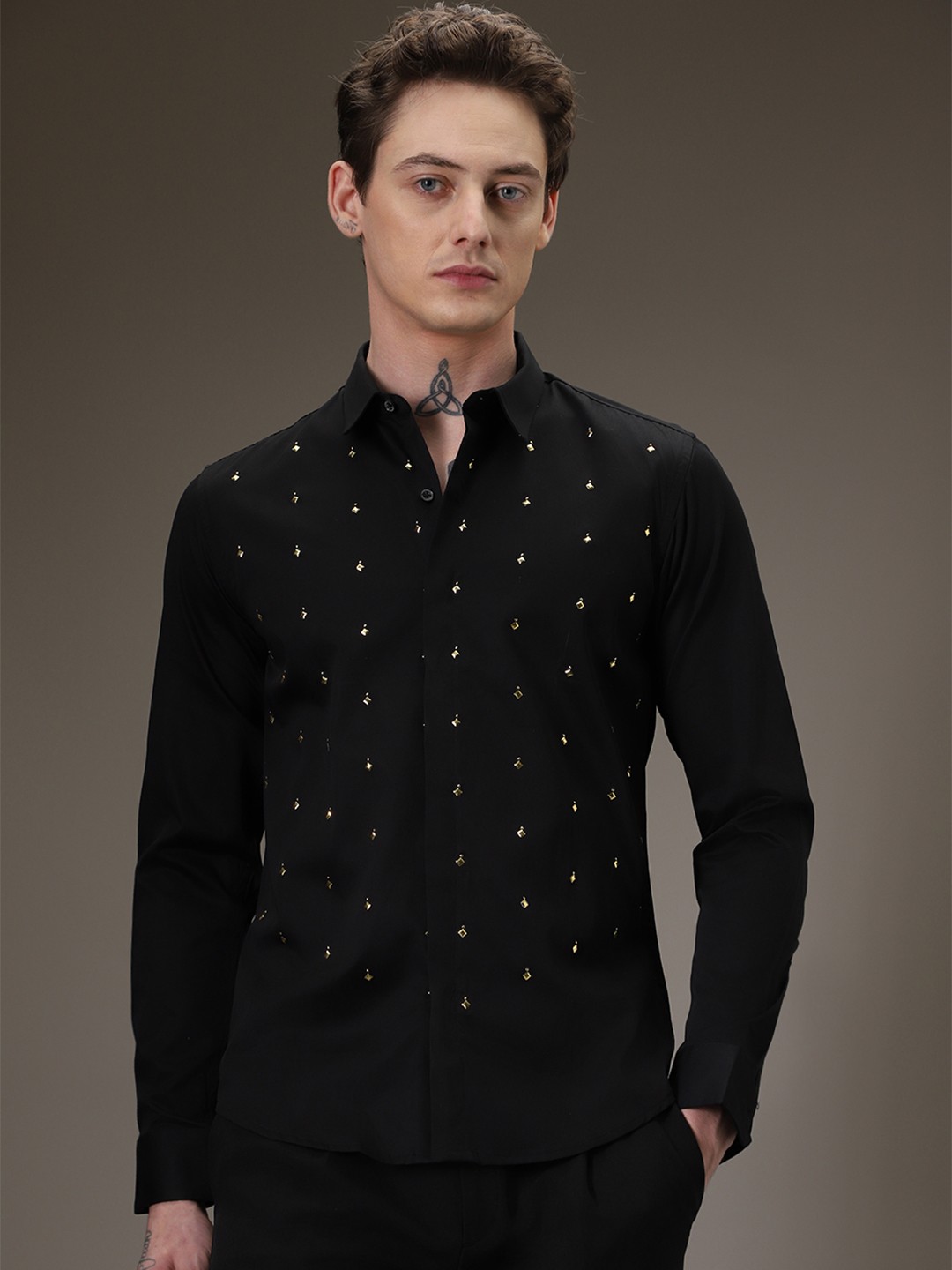 

Banana Club Premium Slim Fit Printed Cotton Party Shirt, Black
