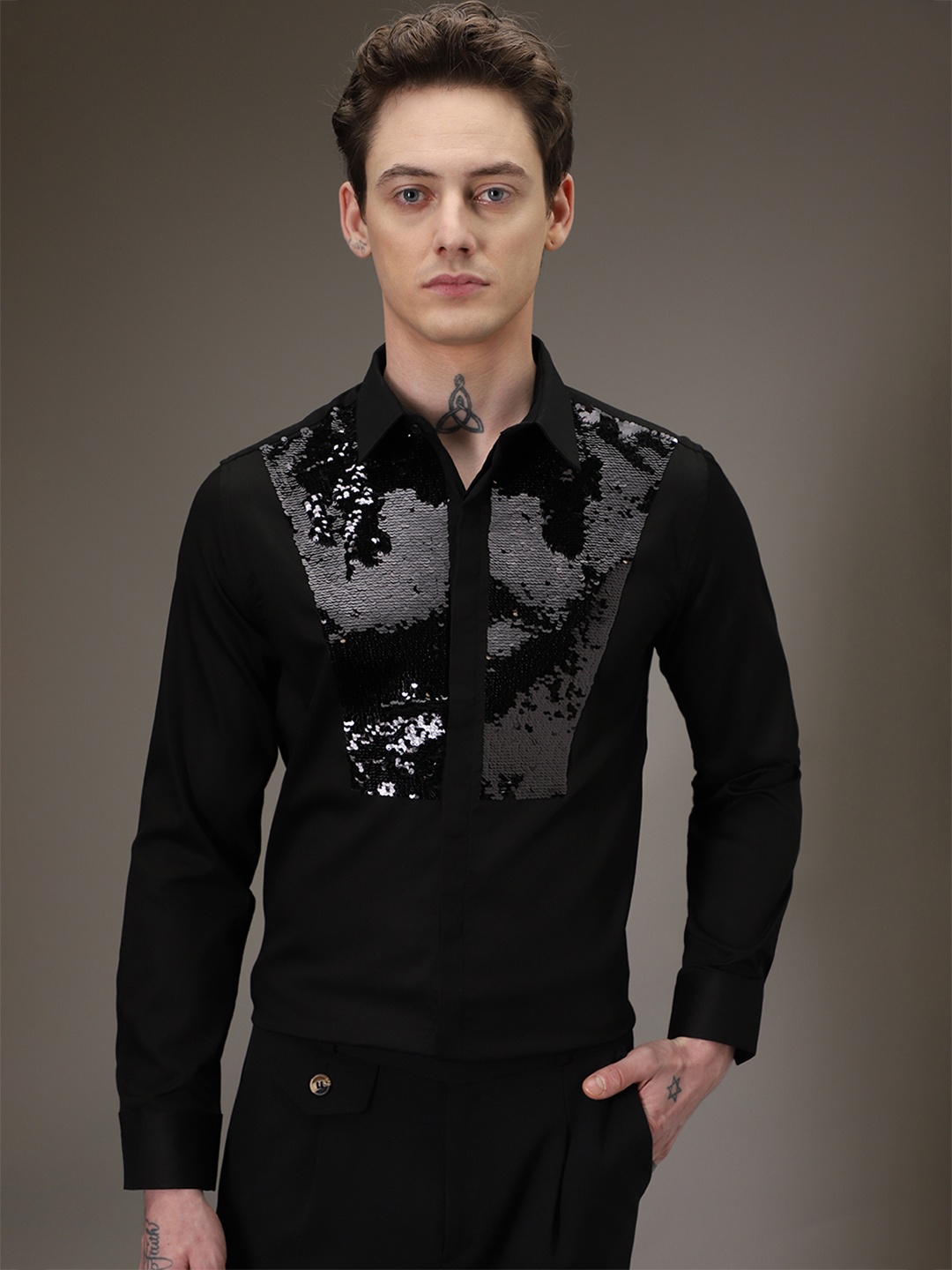 

Banana Club Premium Slim Fit Embellished Casual Shirt, Black
