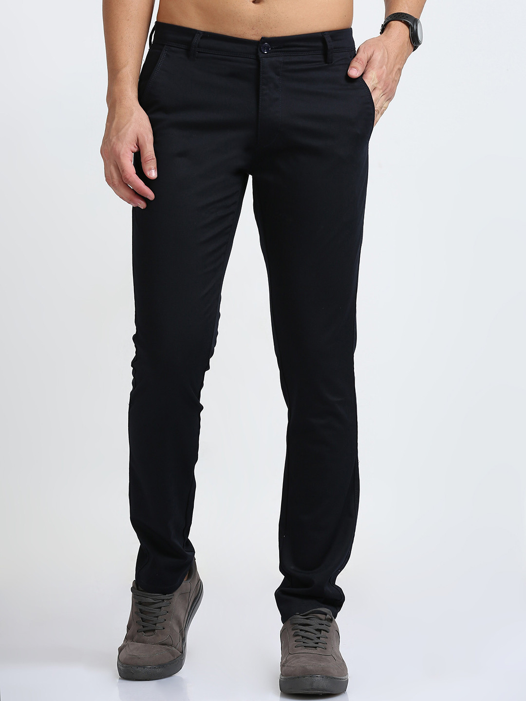 

FLY 69 Men Comfort Skinny Fit Cotton Mid Rise Trousers, Navy blue