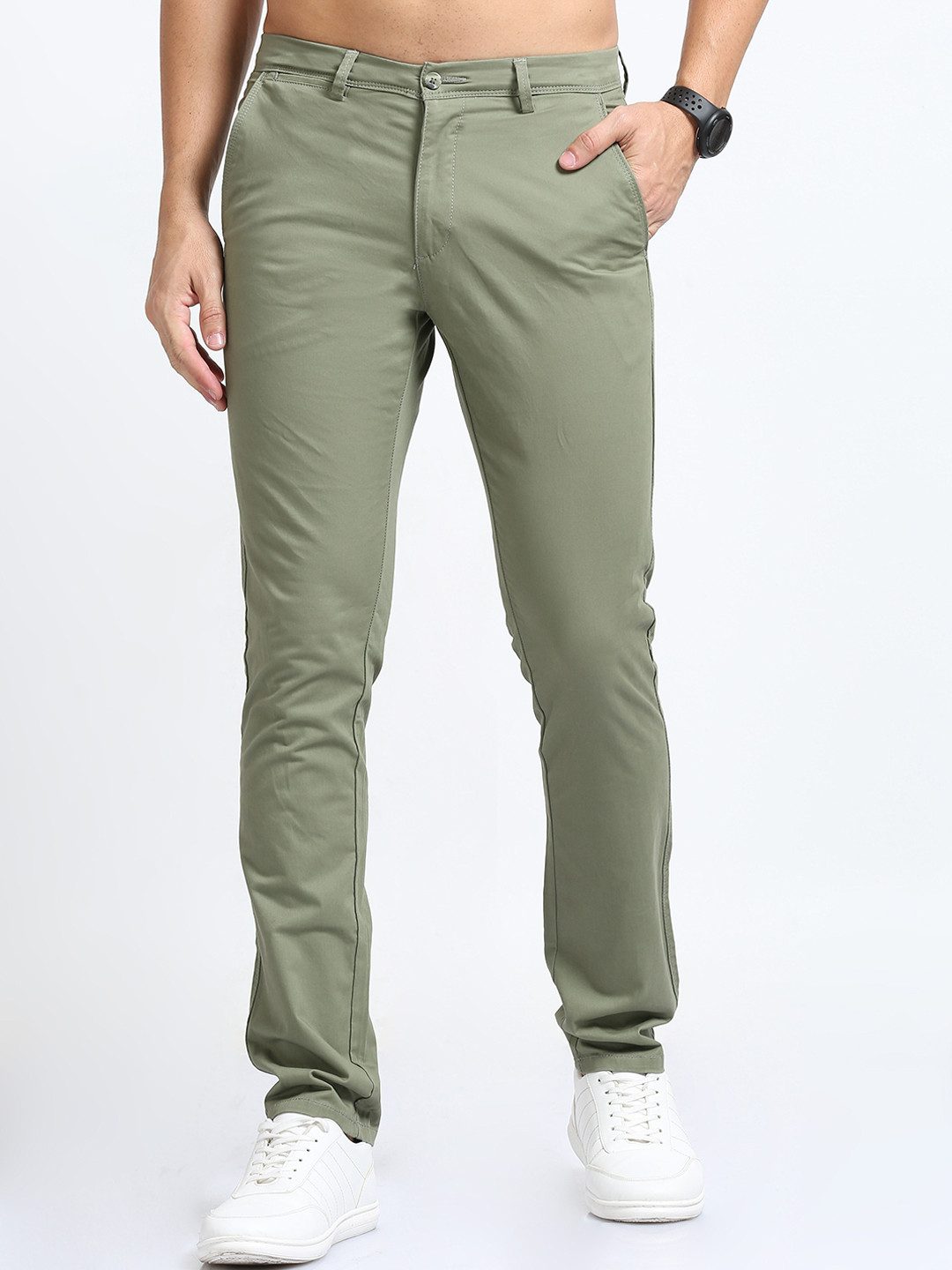

FLY 69 Men Comfort Skinny Fit Cotton Mid Rise Trousers, Green