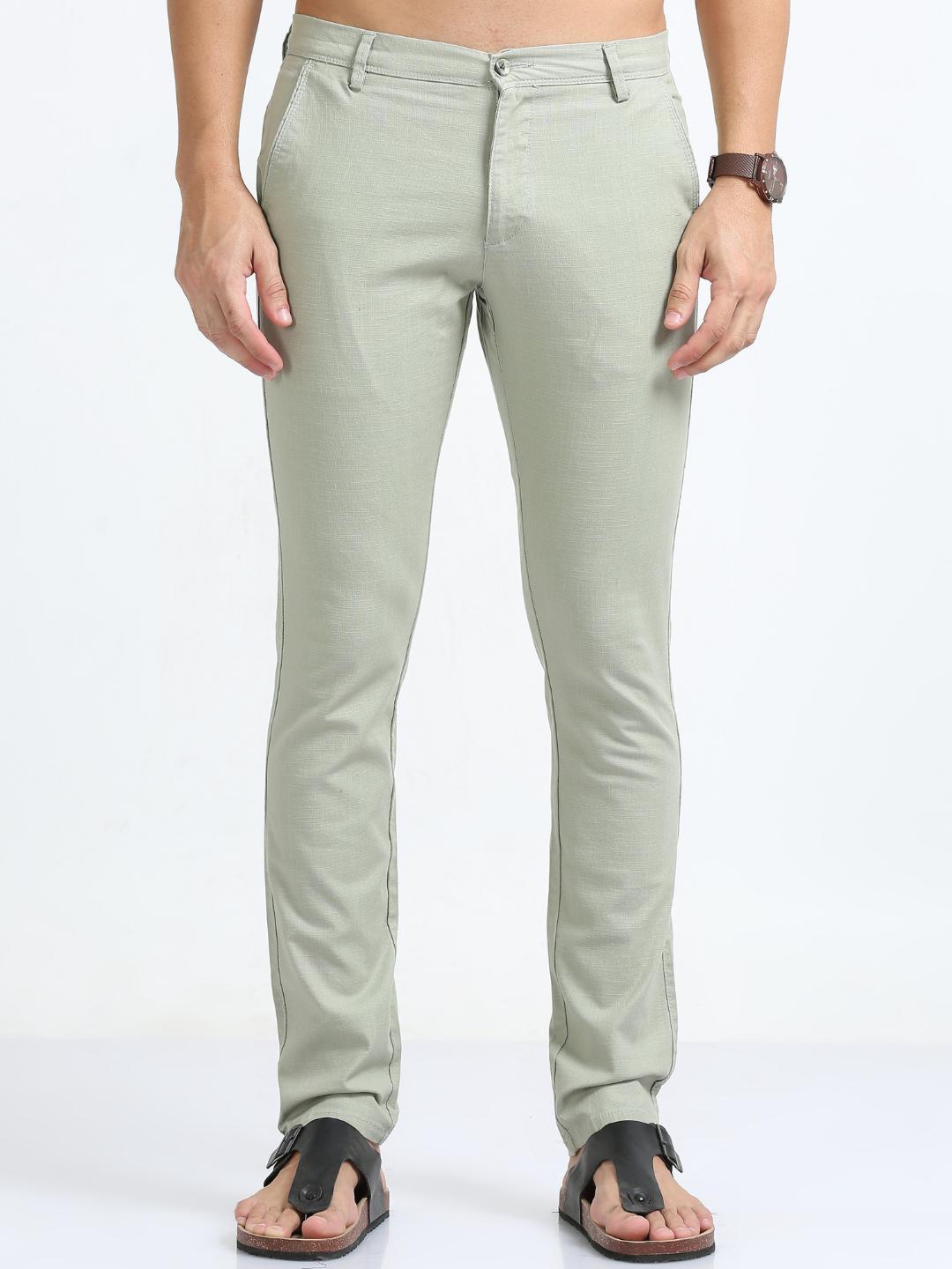 

FLY 69 Men Comfort Mid Rise Linen Skinny Fit Trousers, Green