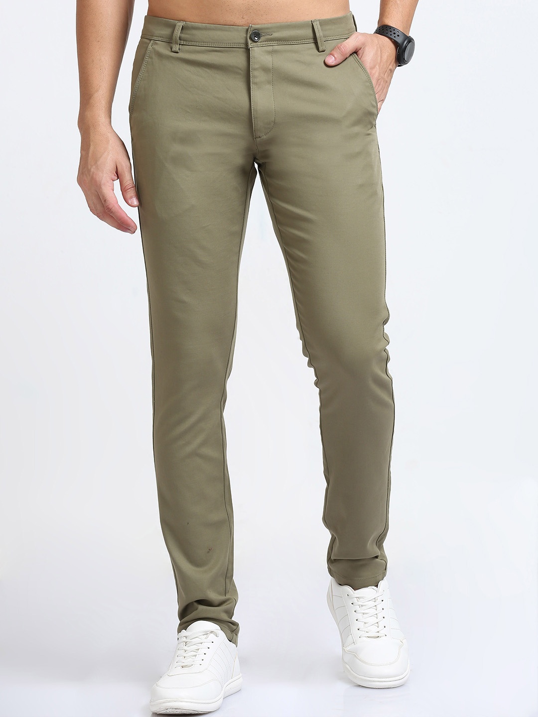 

FLY 69 Men Comfort Skinny Fit Cotton Mid Rise Chinos Trousers, Green