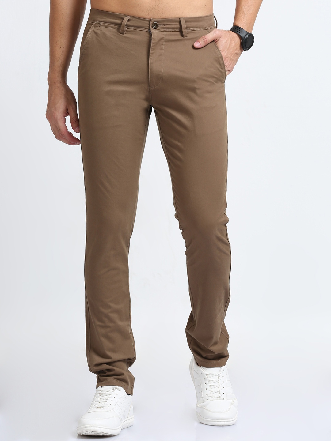 

FLY 69 Men Comfort Skinny Fit Cotton Mid Rise Trousers, Khaki