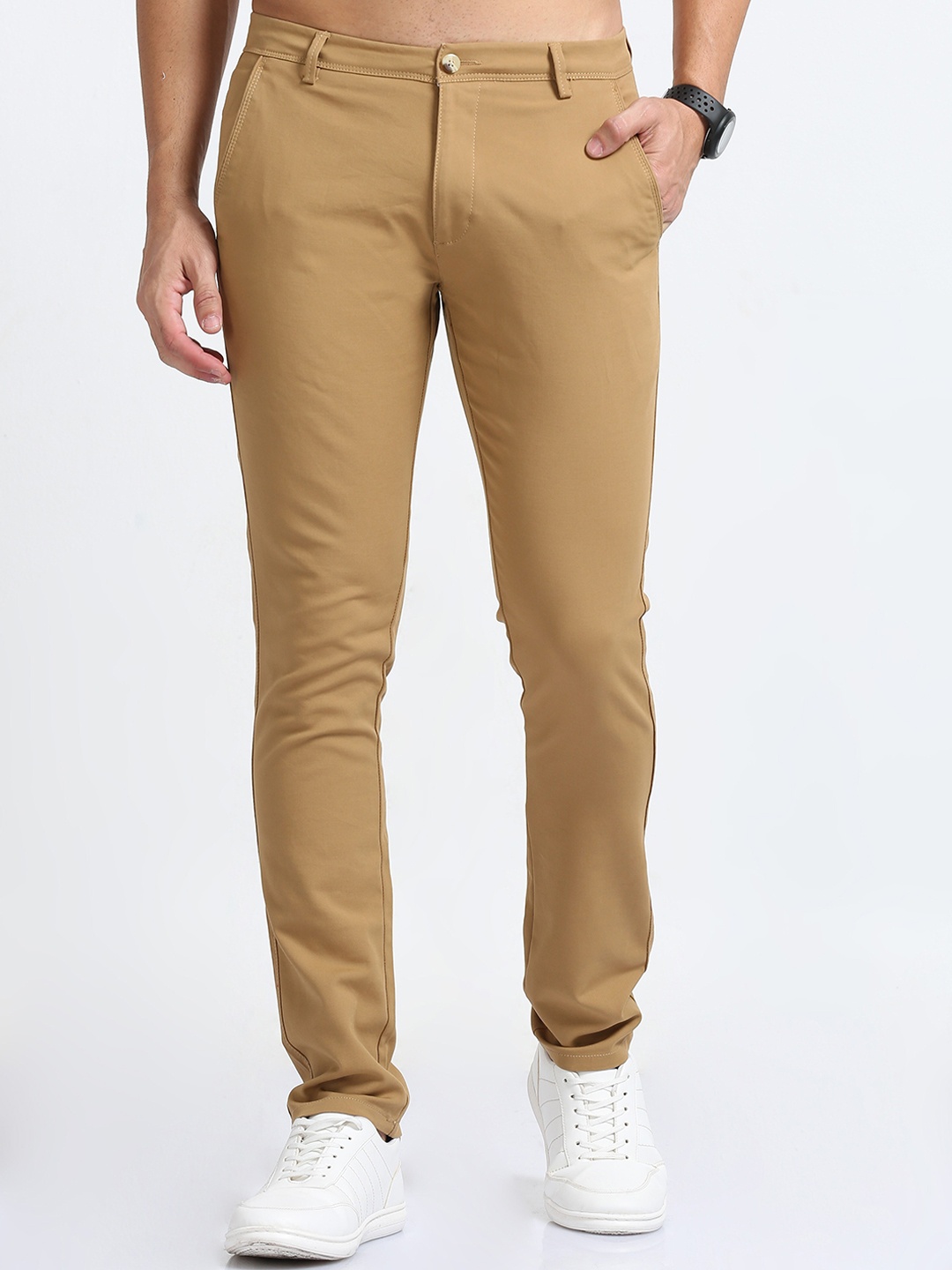 

FLY 69 Men Comfort Skinny Fit Cotton Mid Rise Trousers, Khaki