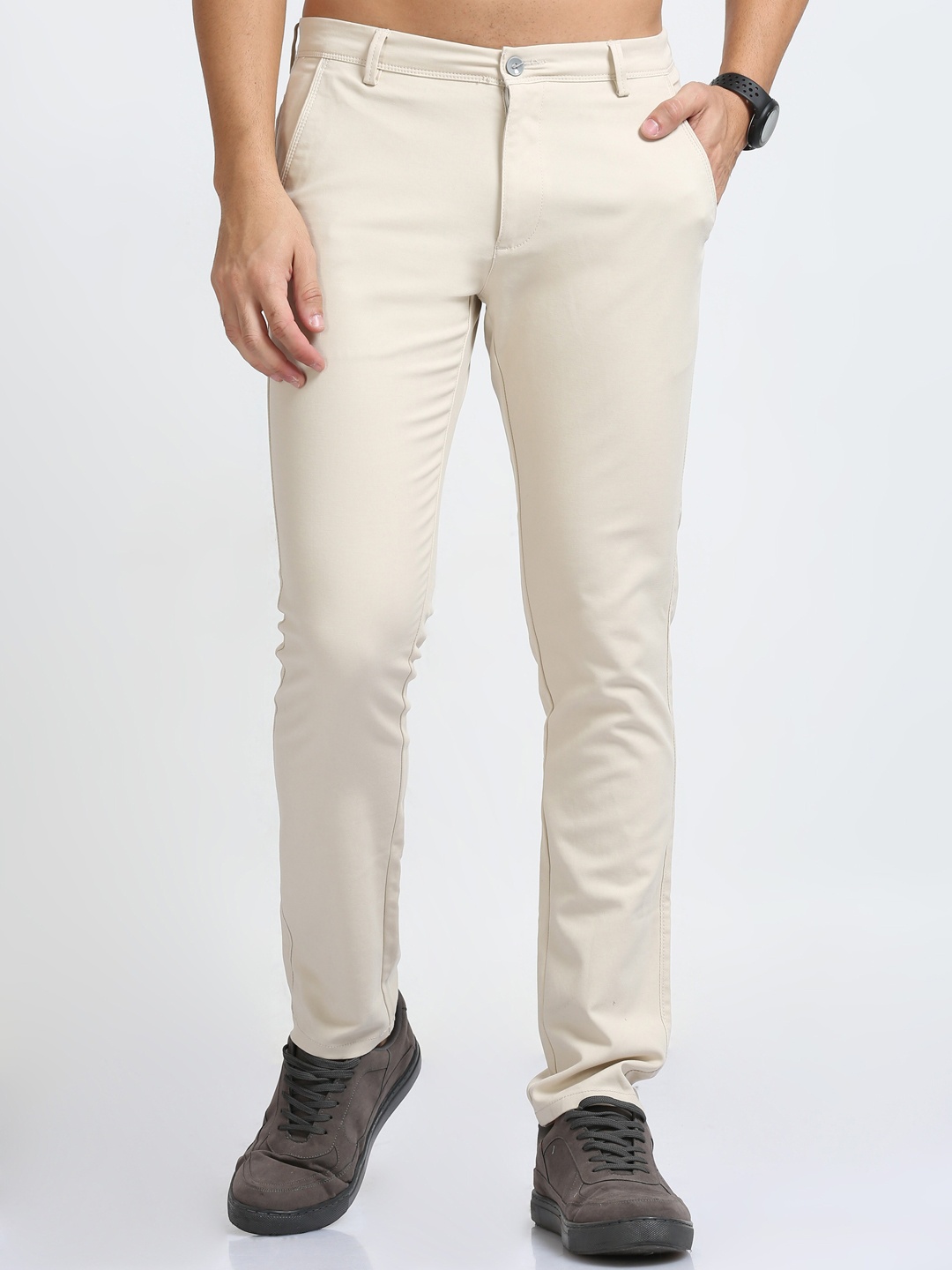 

FLY 69 Men Comfort Skinny Fit Cotton Formal Trousers, Beige