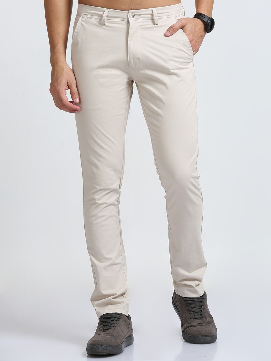 

FLY 69 Men Comfort Skinny Fit Cotton Chinos Trousers, Beige
